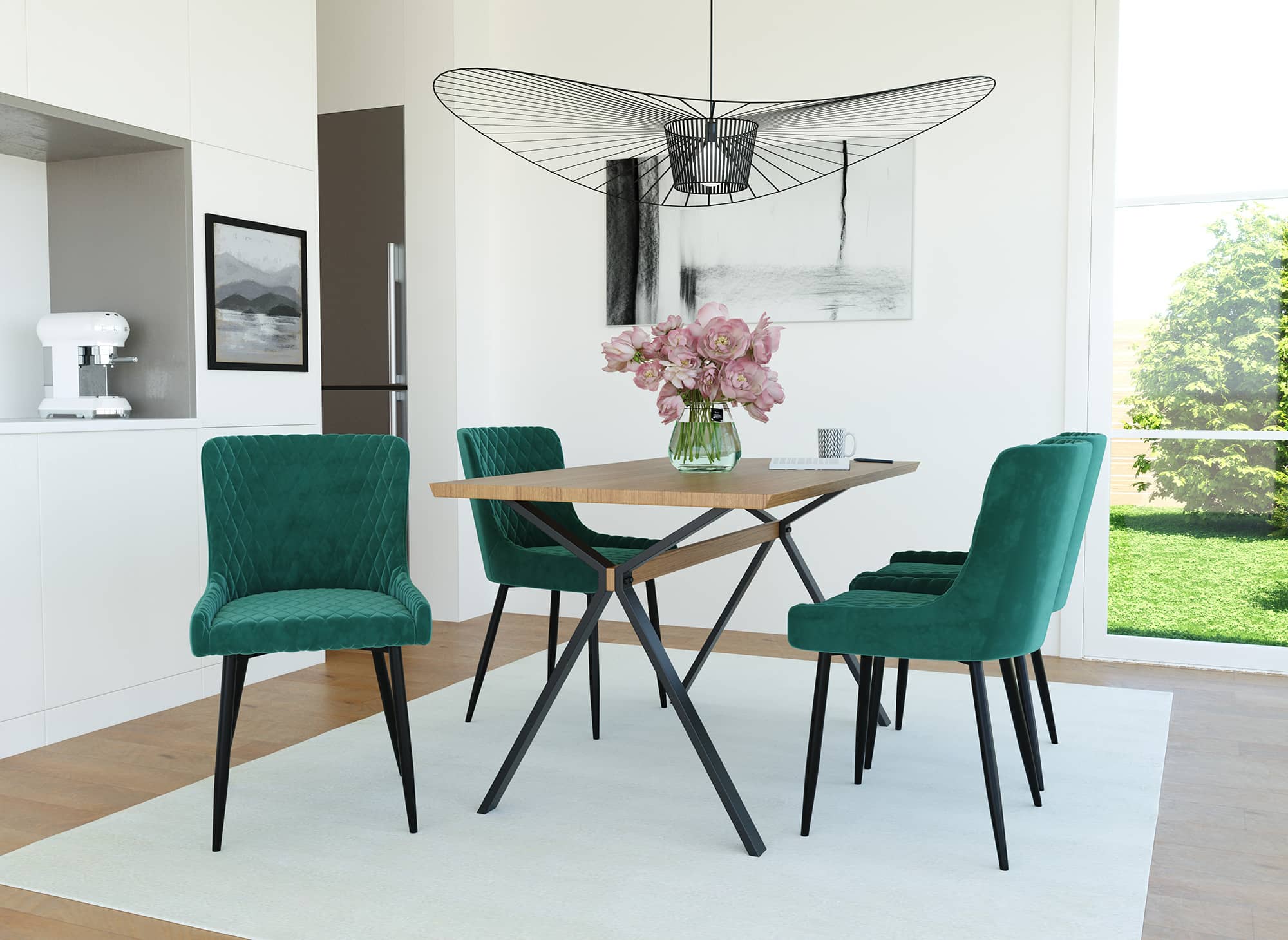 2er-Set Designer-Stühle JENNY aus grünem Samt