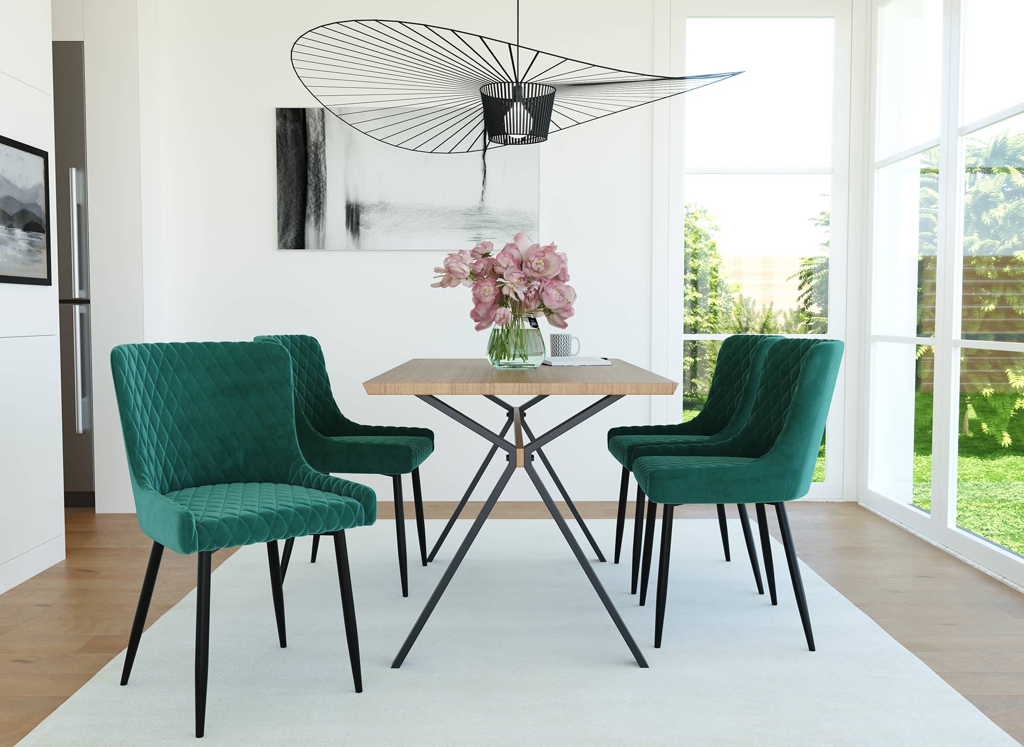 2er-Set Designer-Stühle JENNY aus grünem Samt