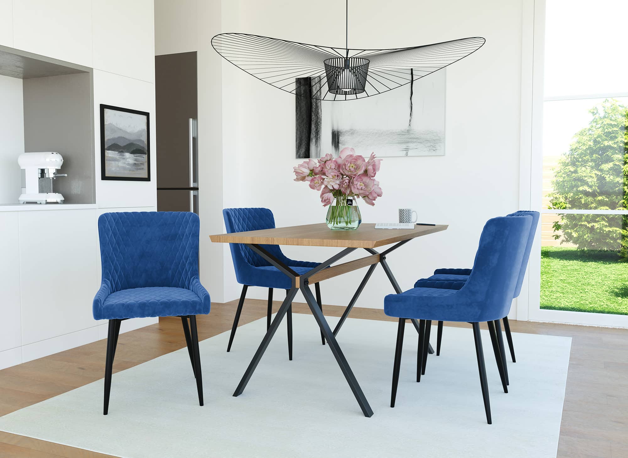 2er-Set Designer-Stühle aus blauem Samt JENNY