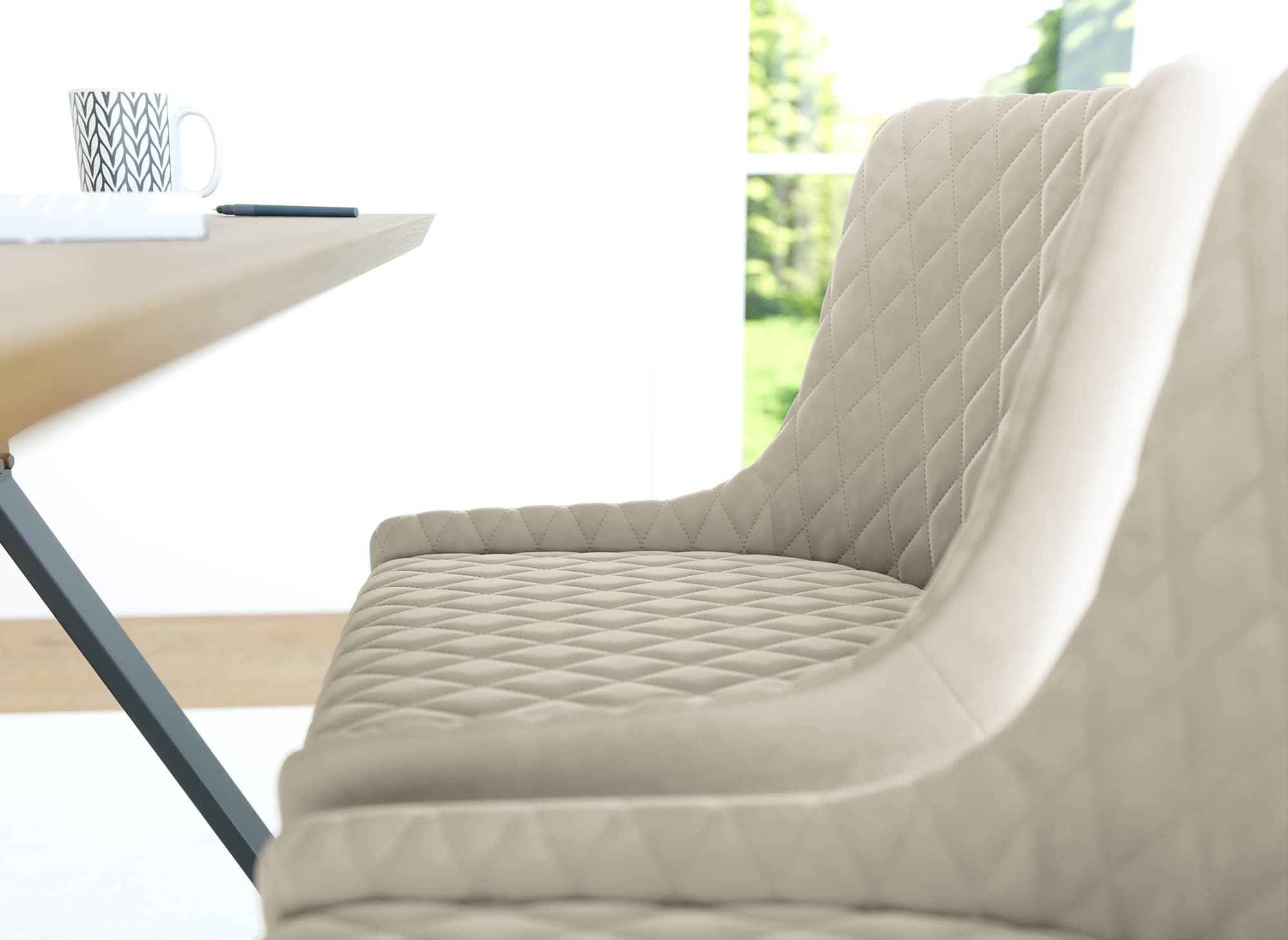 2er-Set Designer-Stühle JENNY aus beigem Samt