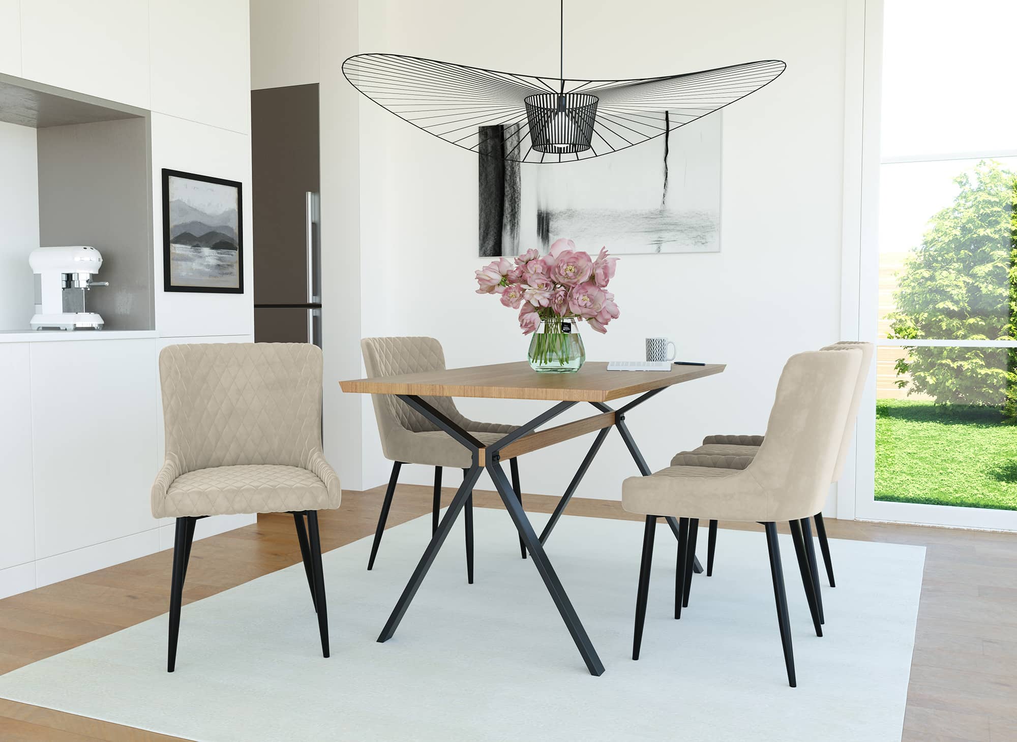 2er-Set Designer-Stühle JENNY aus beigem Samt