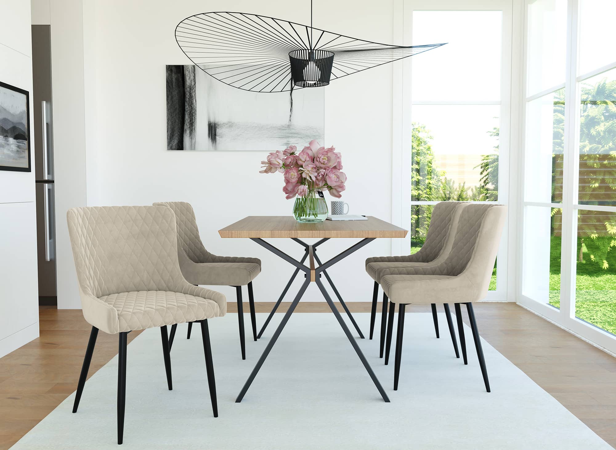 2er-Set Designer-Stühle JENNY aus beigem Samt