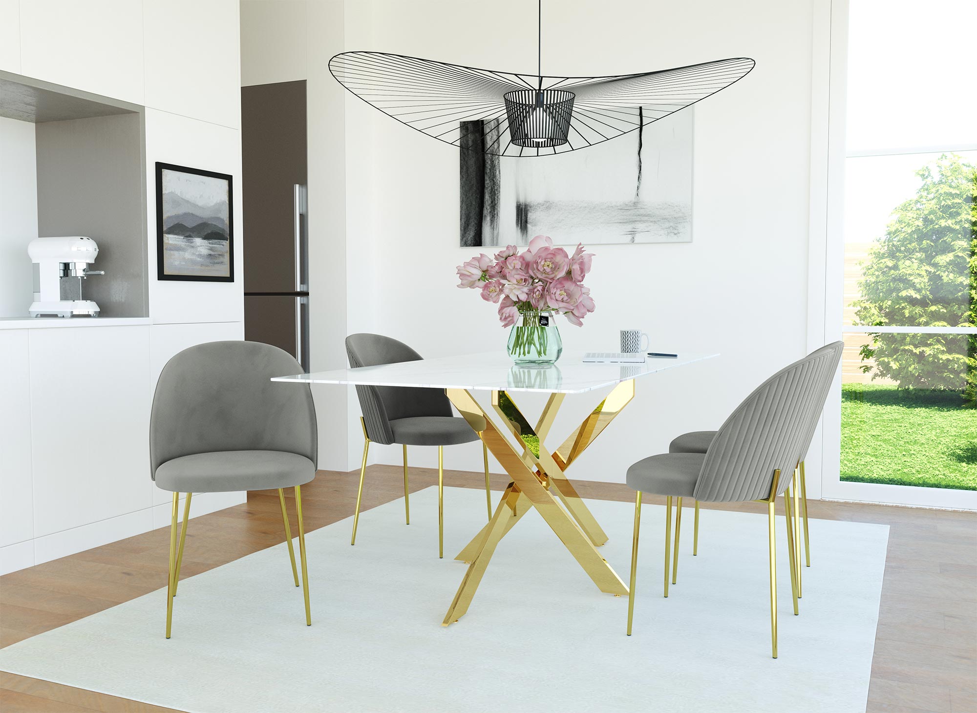 2er-Set Designerstühle aus grauem Samt ARABEL