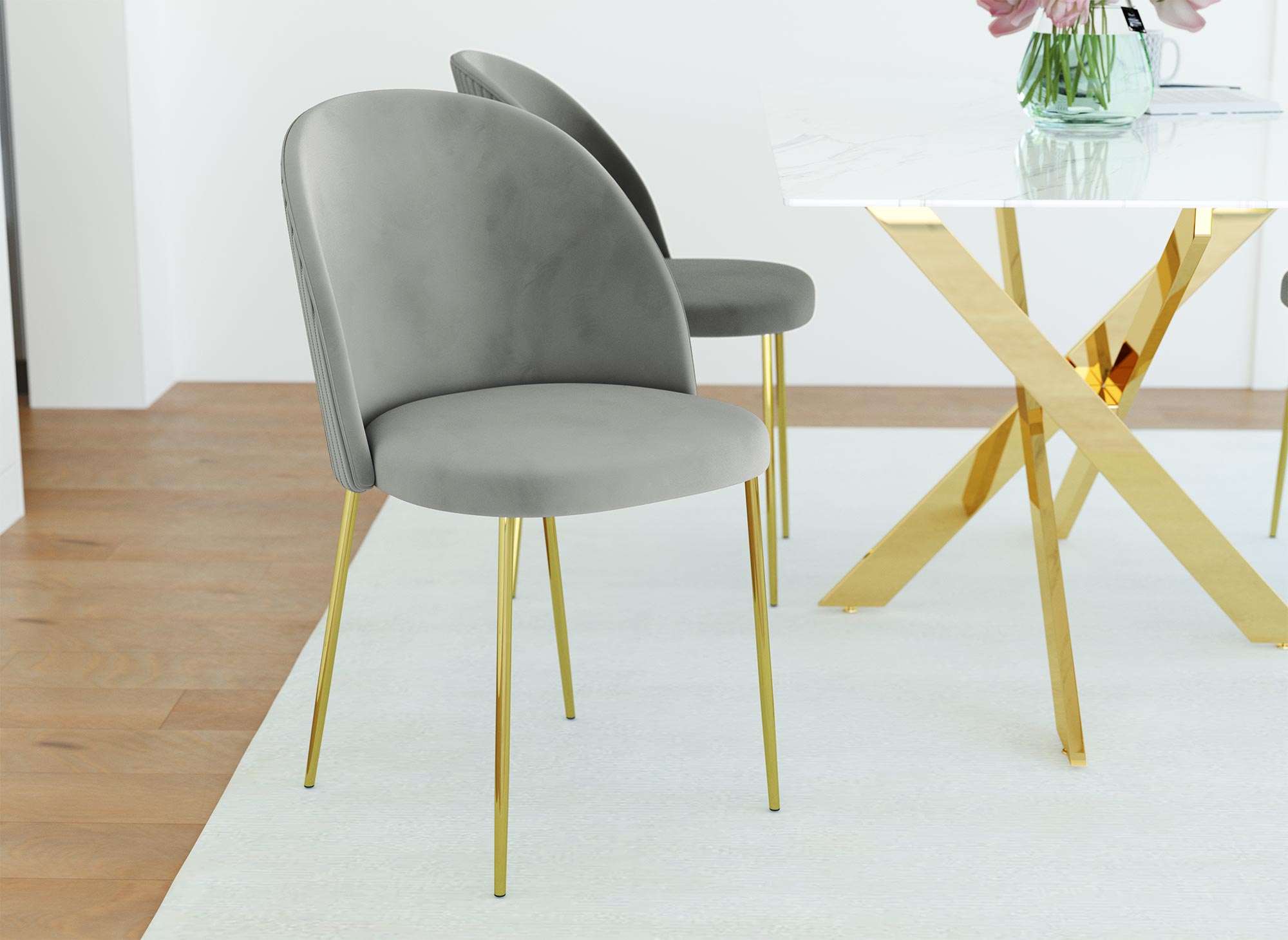 2er-Set Designerstühle aus grauem Samt ARABEL