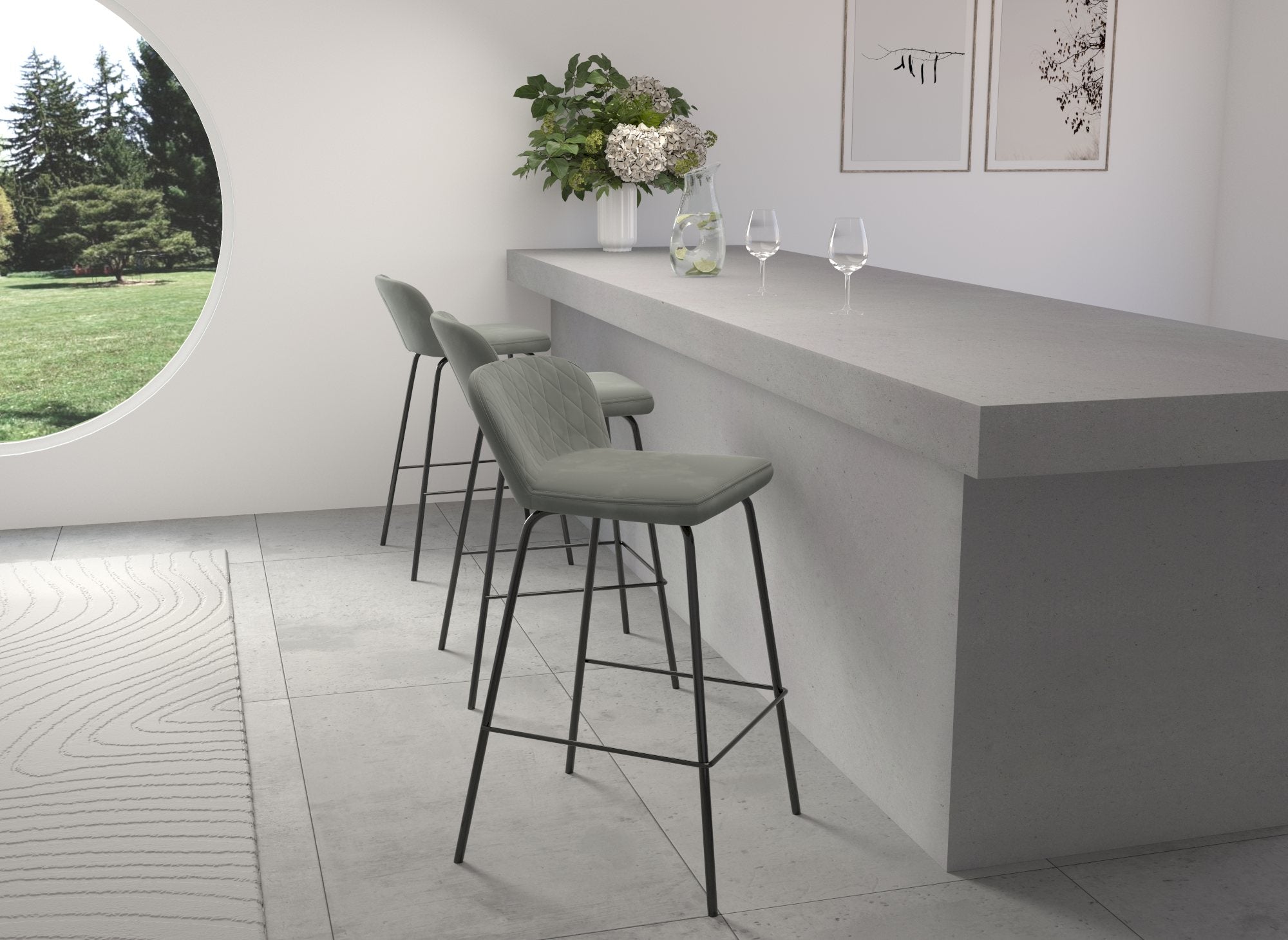 2er Set Designer Barhocker aus grauem Samt BOSCO