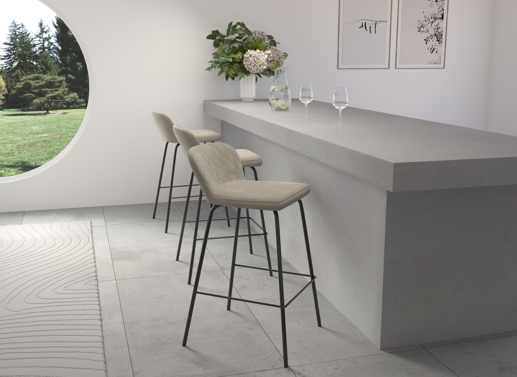 2er Set Designer Barhocker in beigem Samt BOSCO