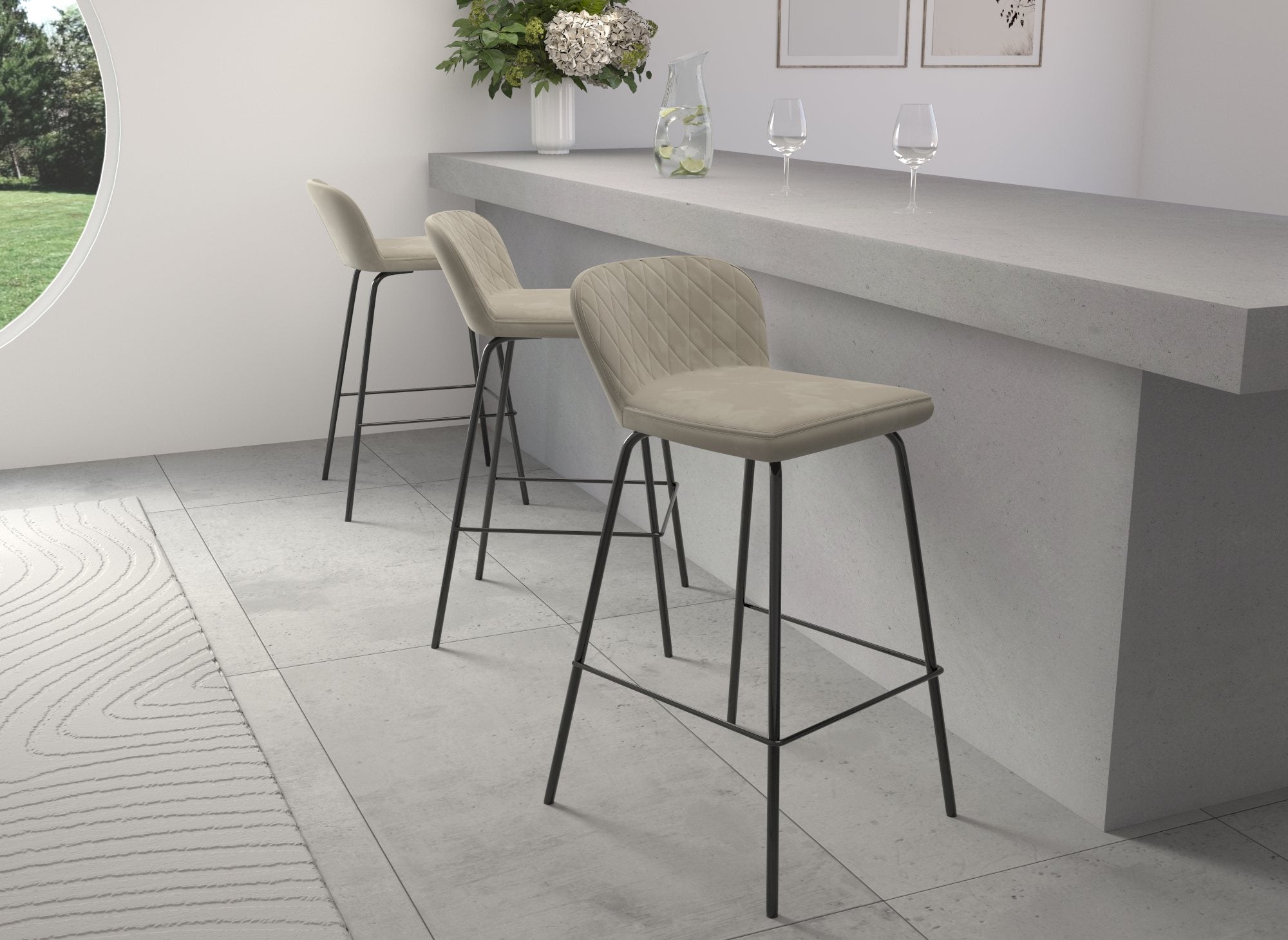 2er Set Designer Barhocker in beigem Samt BOSCO