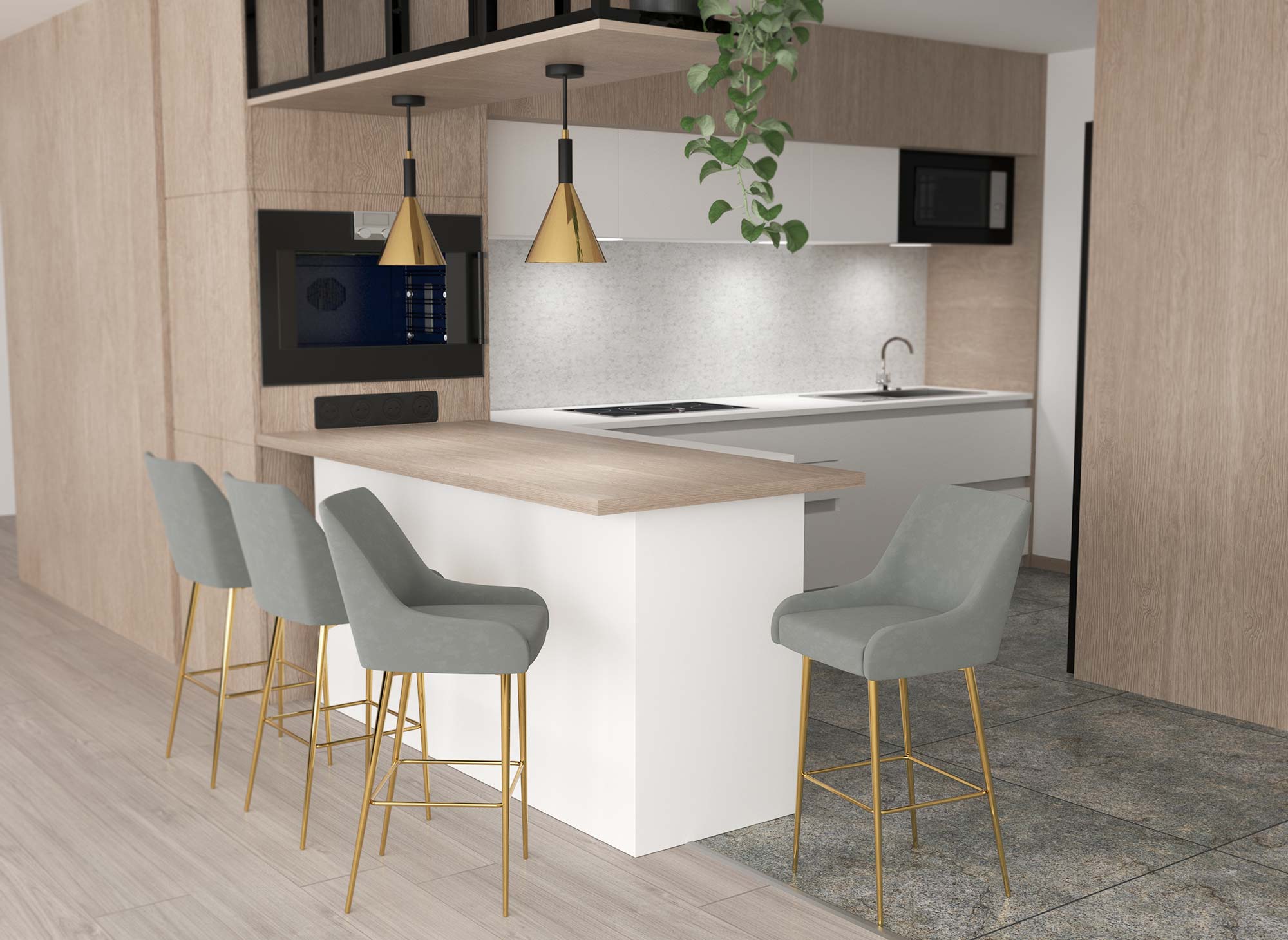 2er-Set LALYA Designer-Barhocker aus grauem Samt