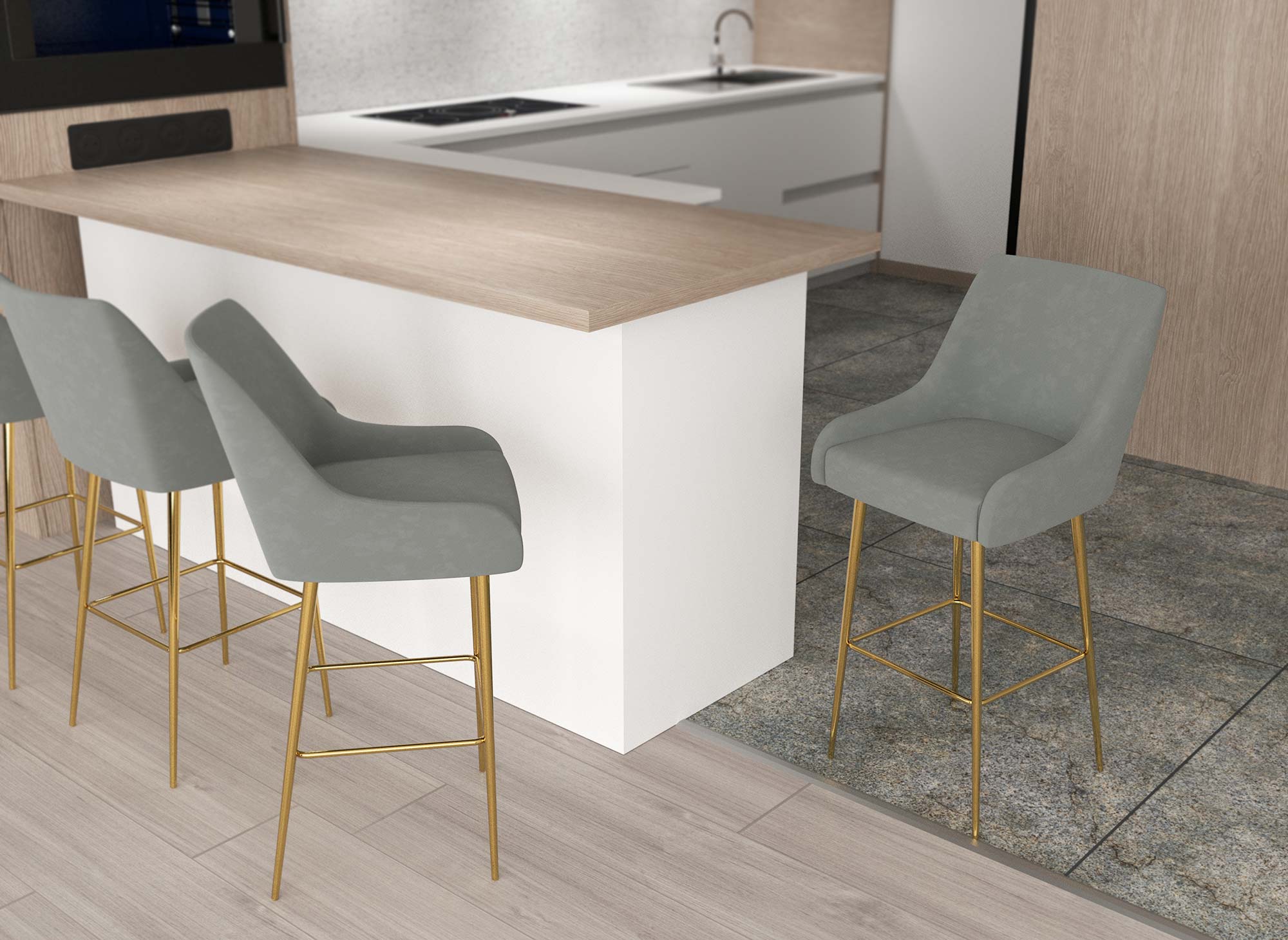 2er-Set LALYA Designer-Barhocker aus grauem Samt