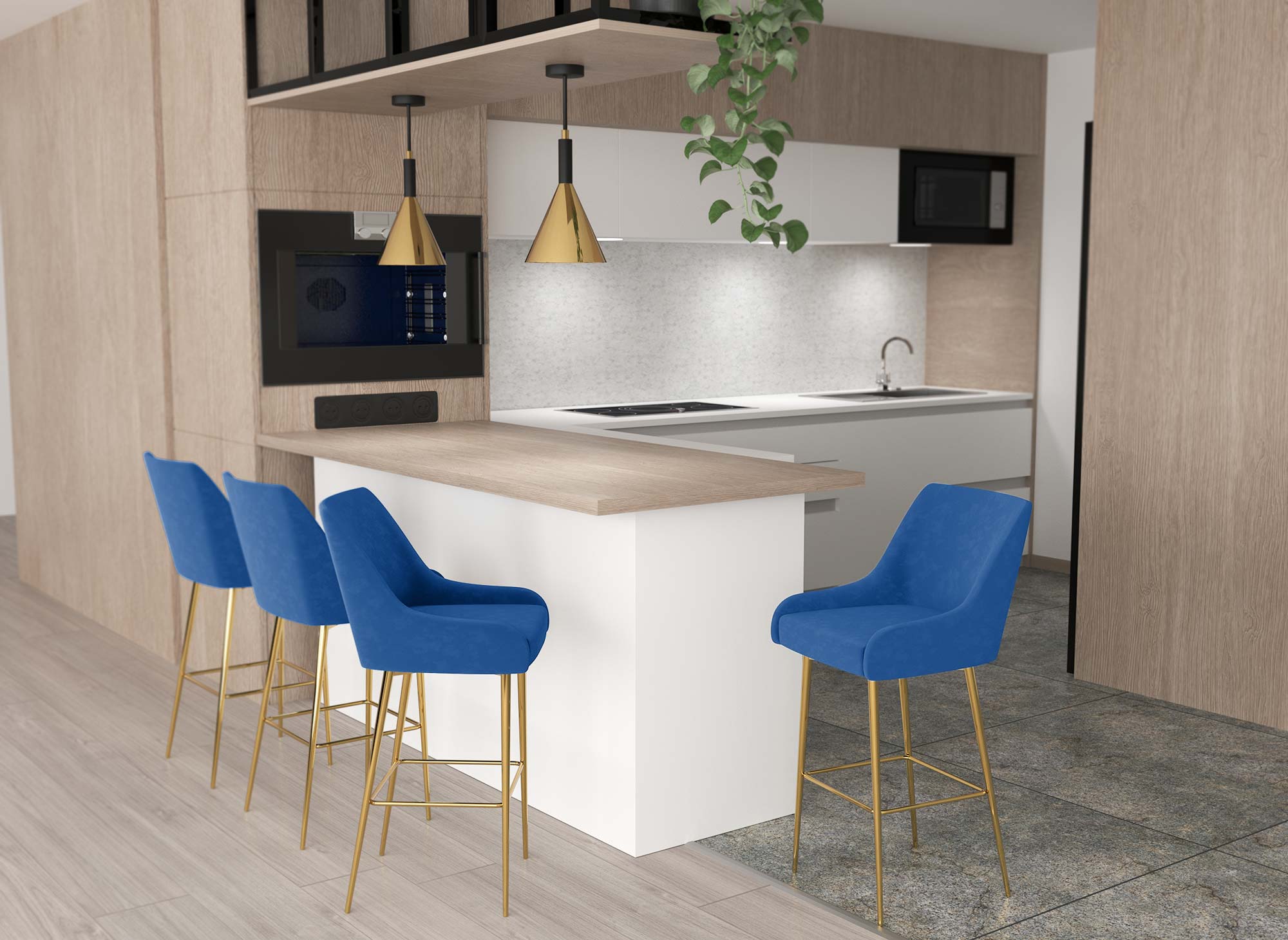 2er-Set LALYA Designer-Barhocker aus blauem Samt