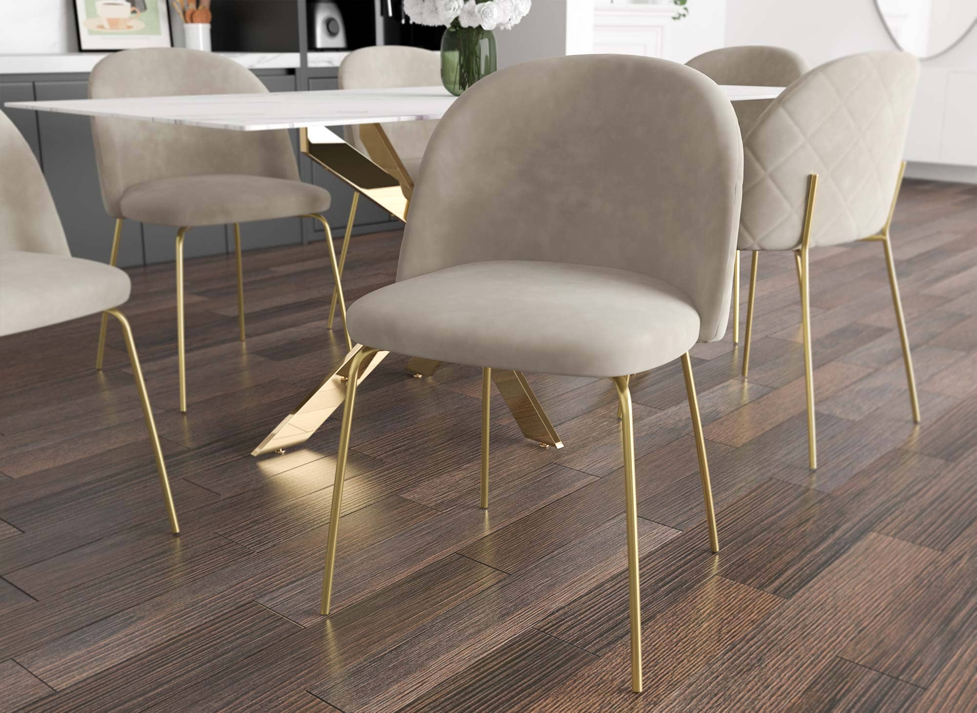 2er-Set Designer-Stühle KENNETH aus beigem Samt