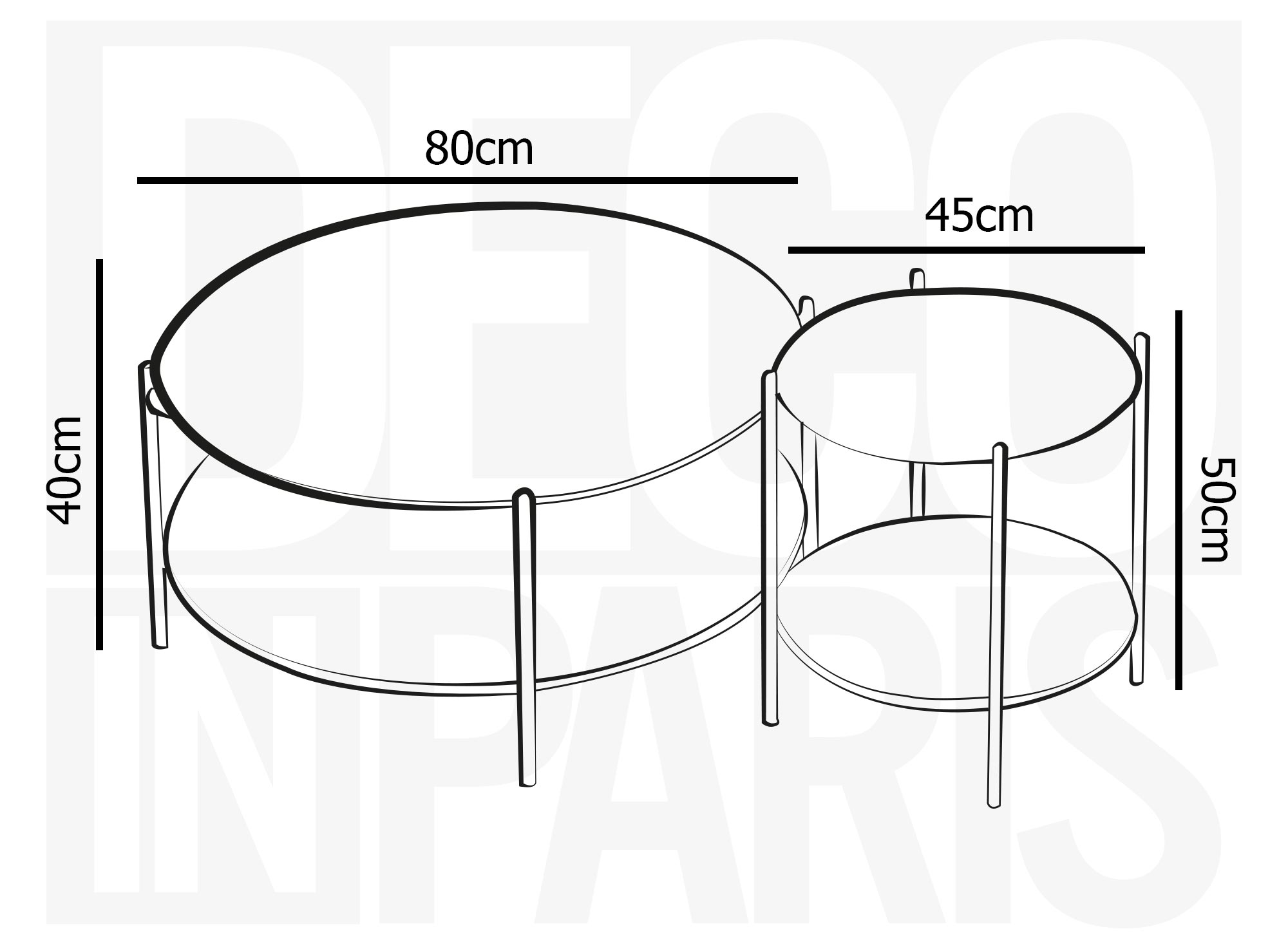 2er-Set runde Couchtische aus Glas, Holz und Metall RIZZO