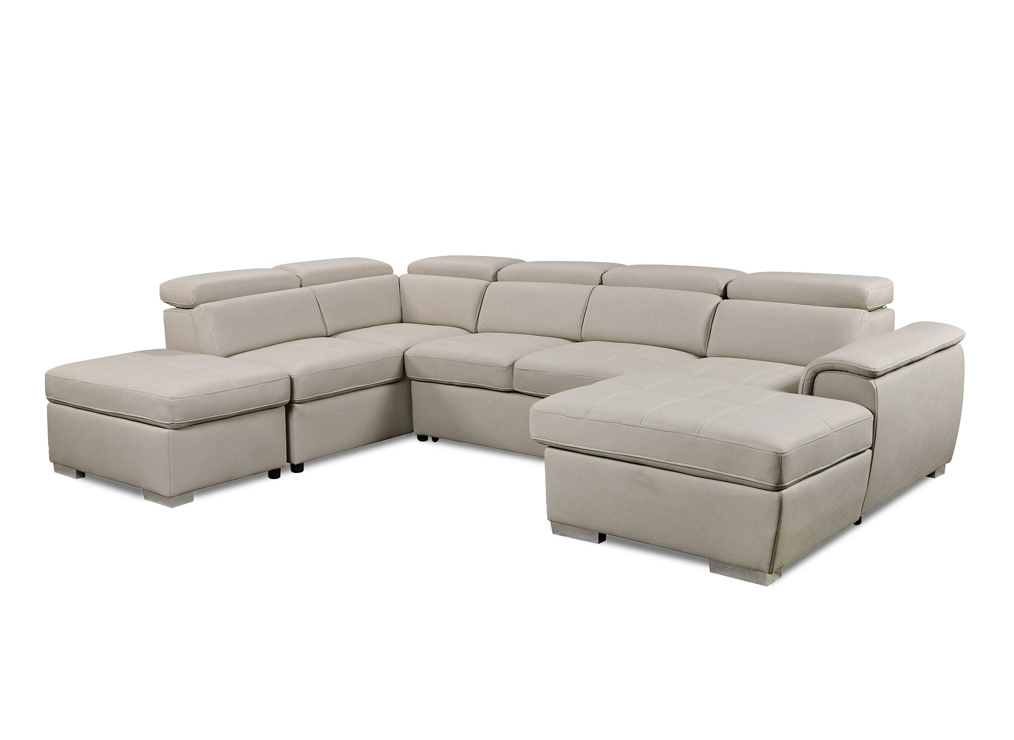 OLIVER Panoramasofa aus beigem Stoff mit Aufbewahrungsbox - rechtwinklig