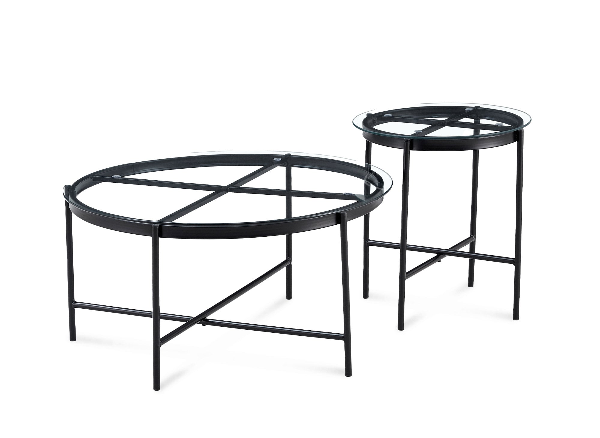 2er-Set runde Couchtische MARZIO aus Glas und Metall