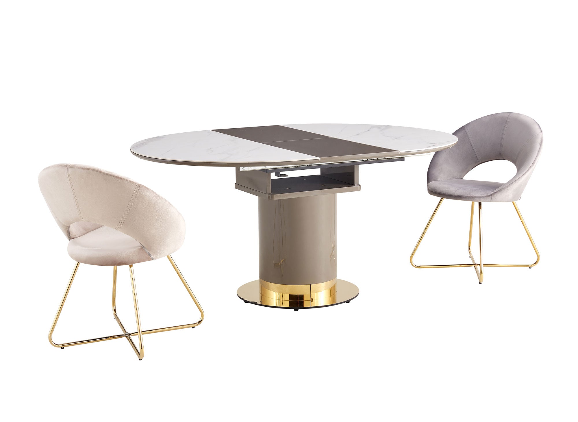 2er-Set Designer-Stühle PETRA aus beigem Samt