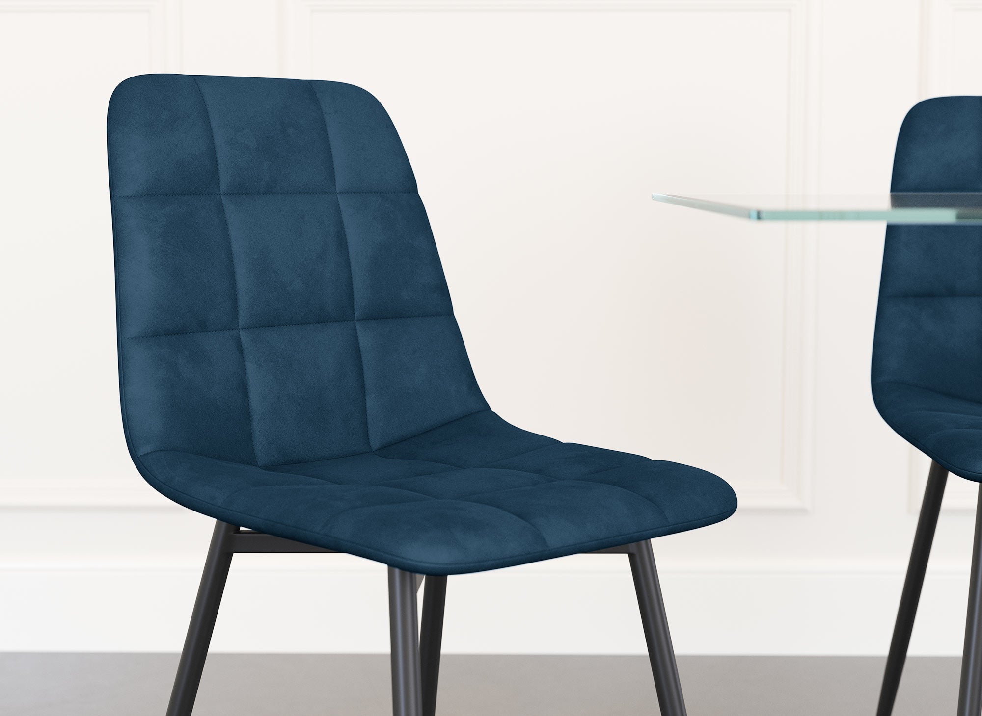 4er-Set JEREMI gepolsterte Stühle aus blauem Samt