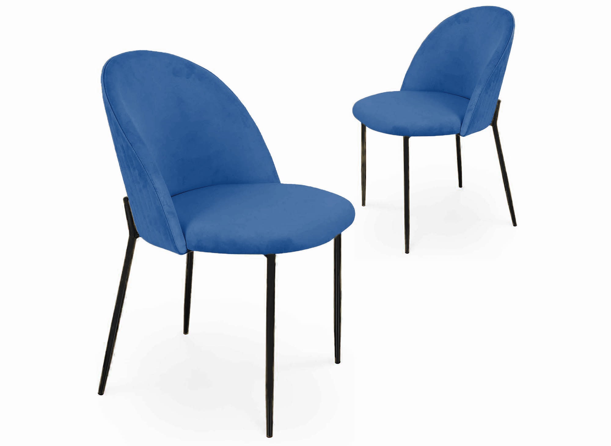 2er-Set Designerstühle aus blauem Samt mit schwarzen Beinen ARABEL