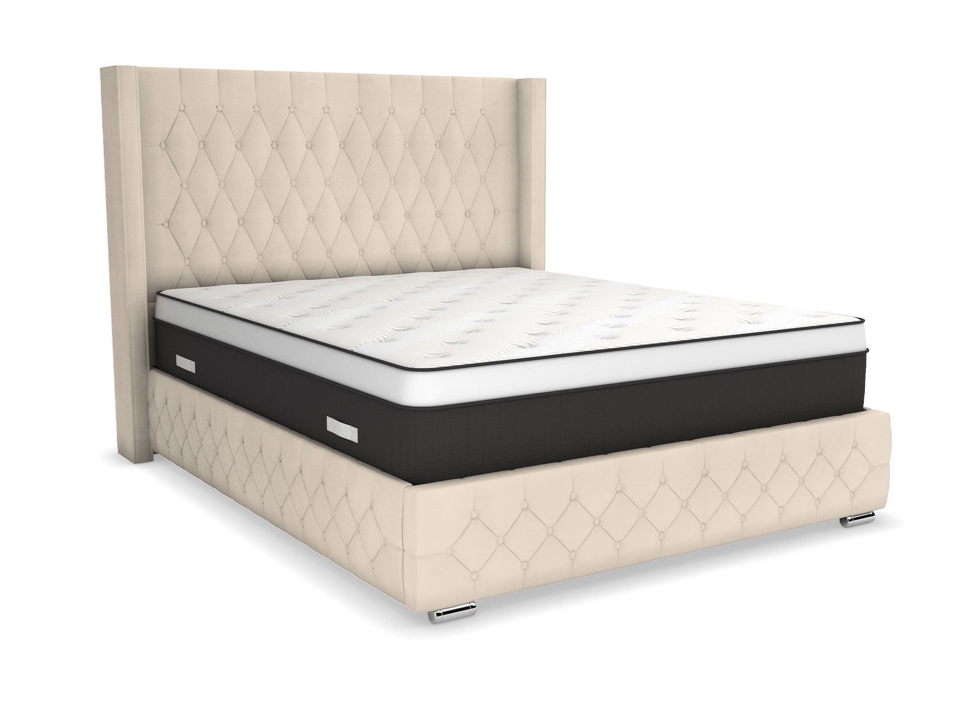 PERLA beiges Samtbett mit Stauraum 160X200 cm