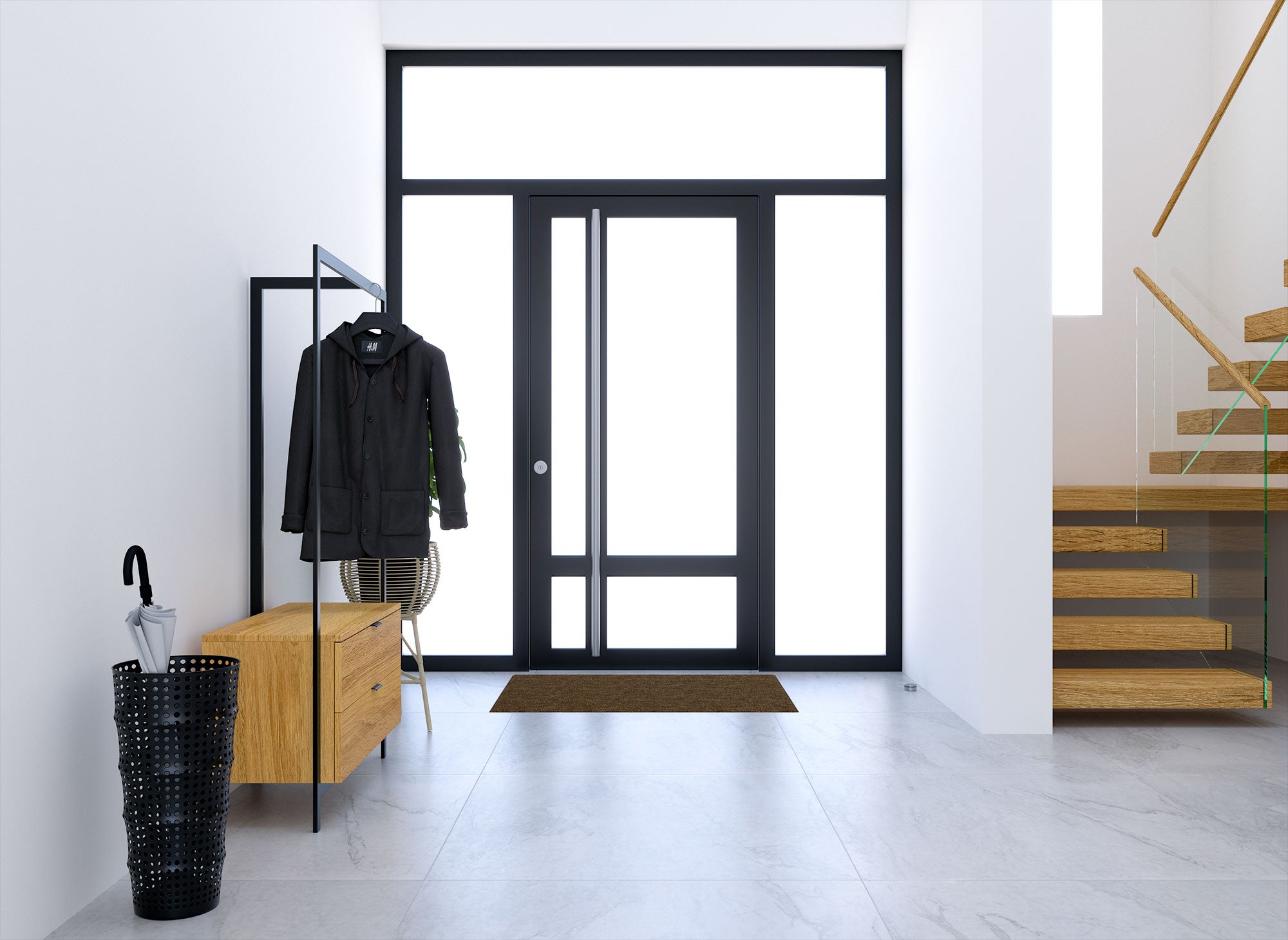 GLENN Eingangsmöbel mit Spiegelschrank und 2 Schubladen aus Holz und Metall