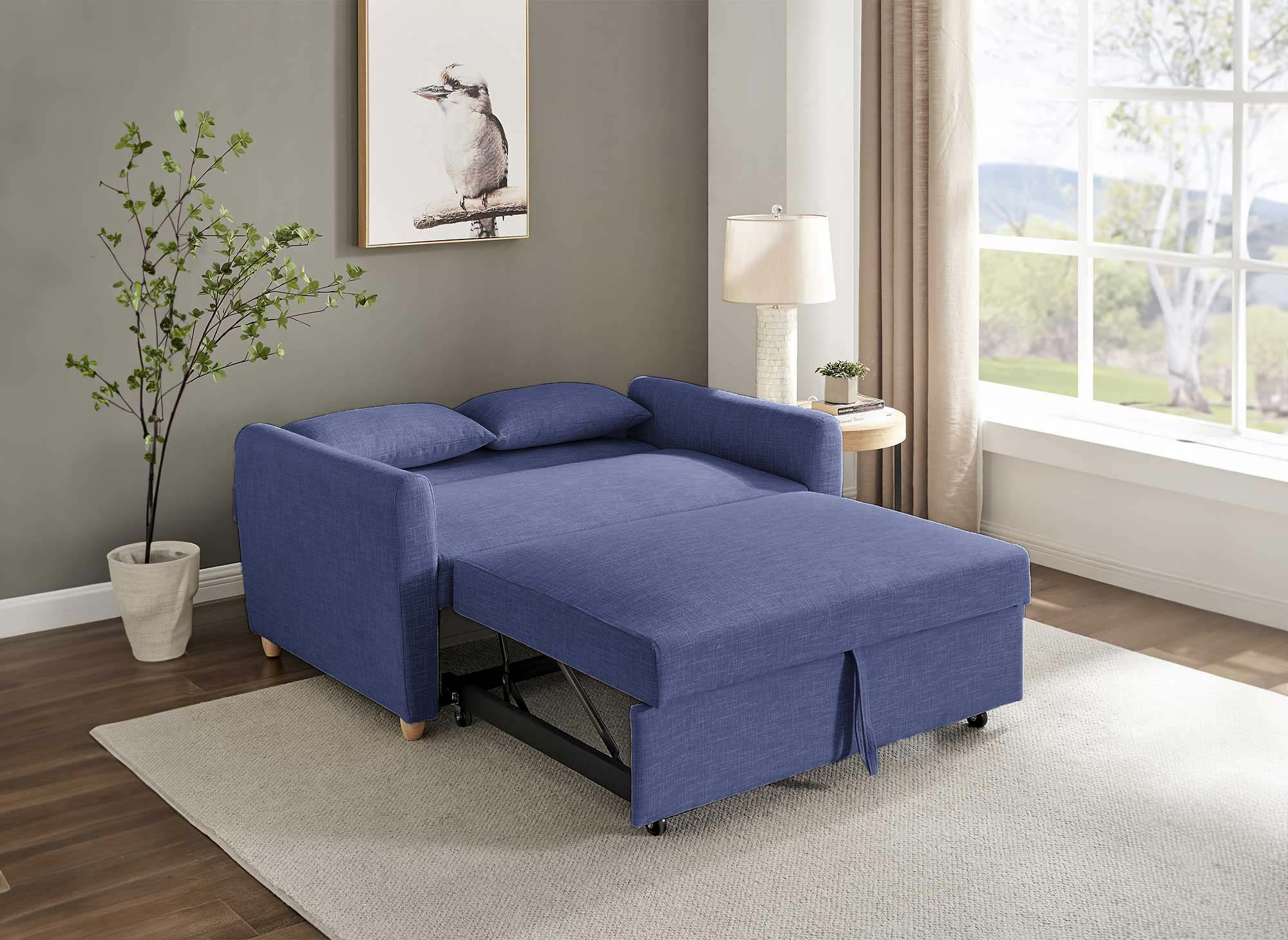 KALAYA Skandinavisches Schlafsofa aus blauem Stoff