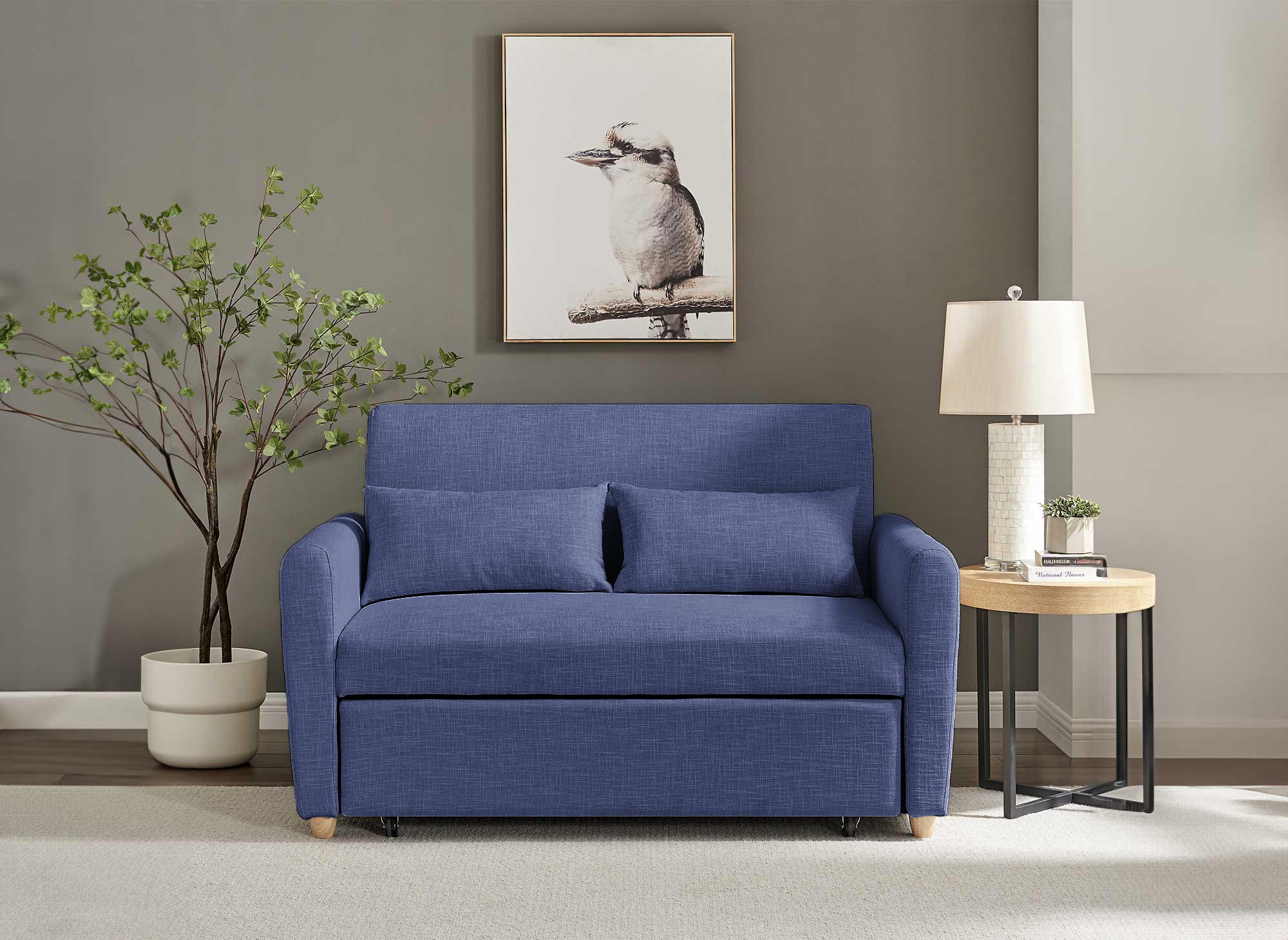 KALAYA Skandinavisches Schlafsofa aus blauem Stoff