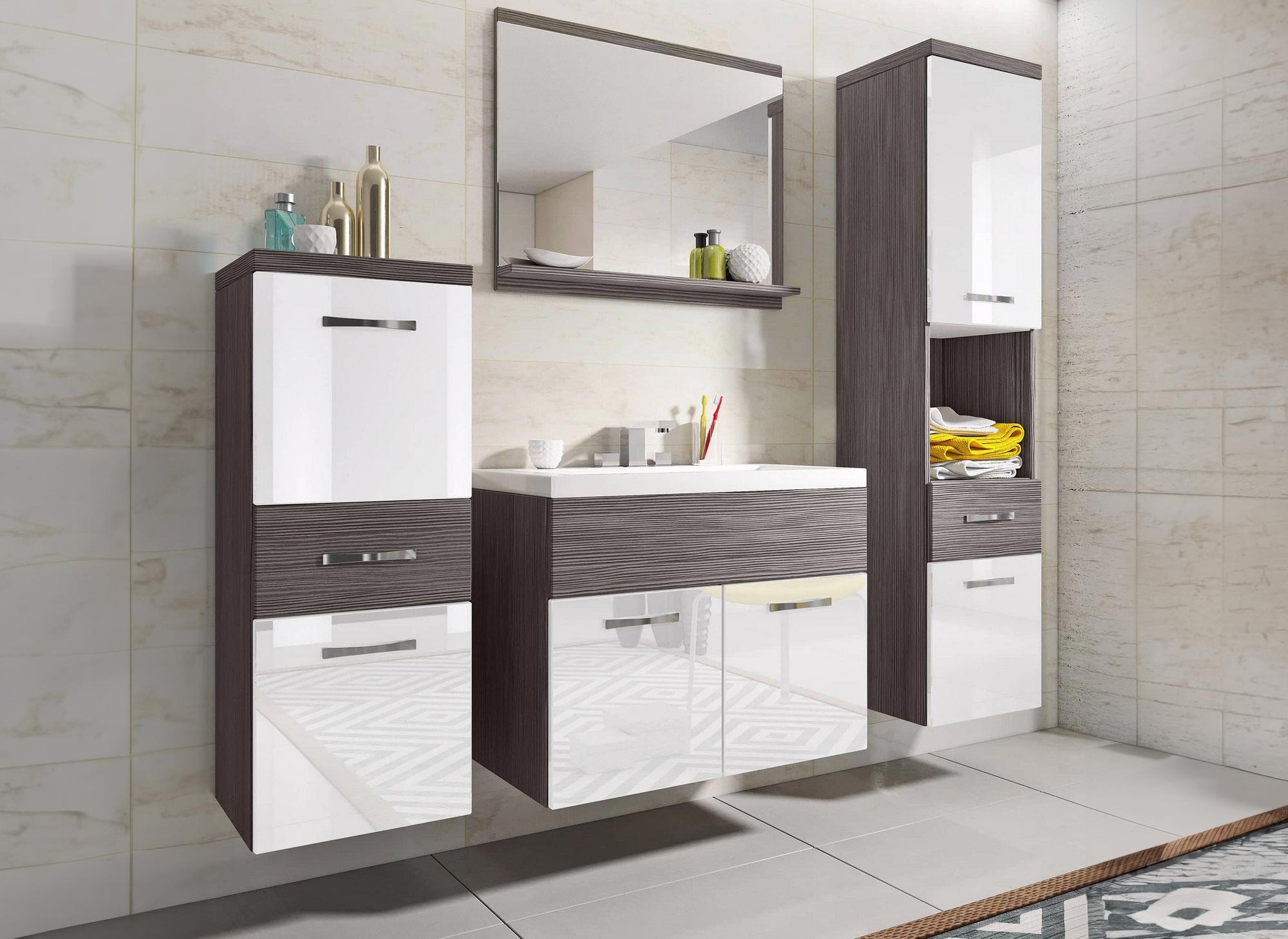 Shelby Wandmontiertes Badezimmermöbel-Set - Dunkelgrau und Weiß