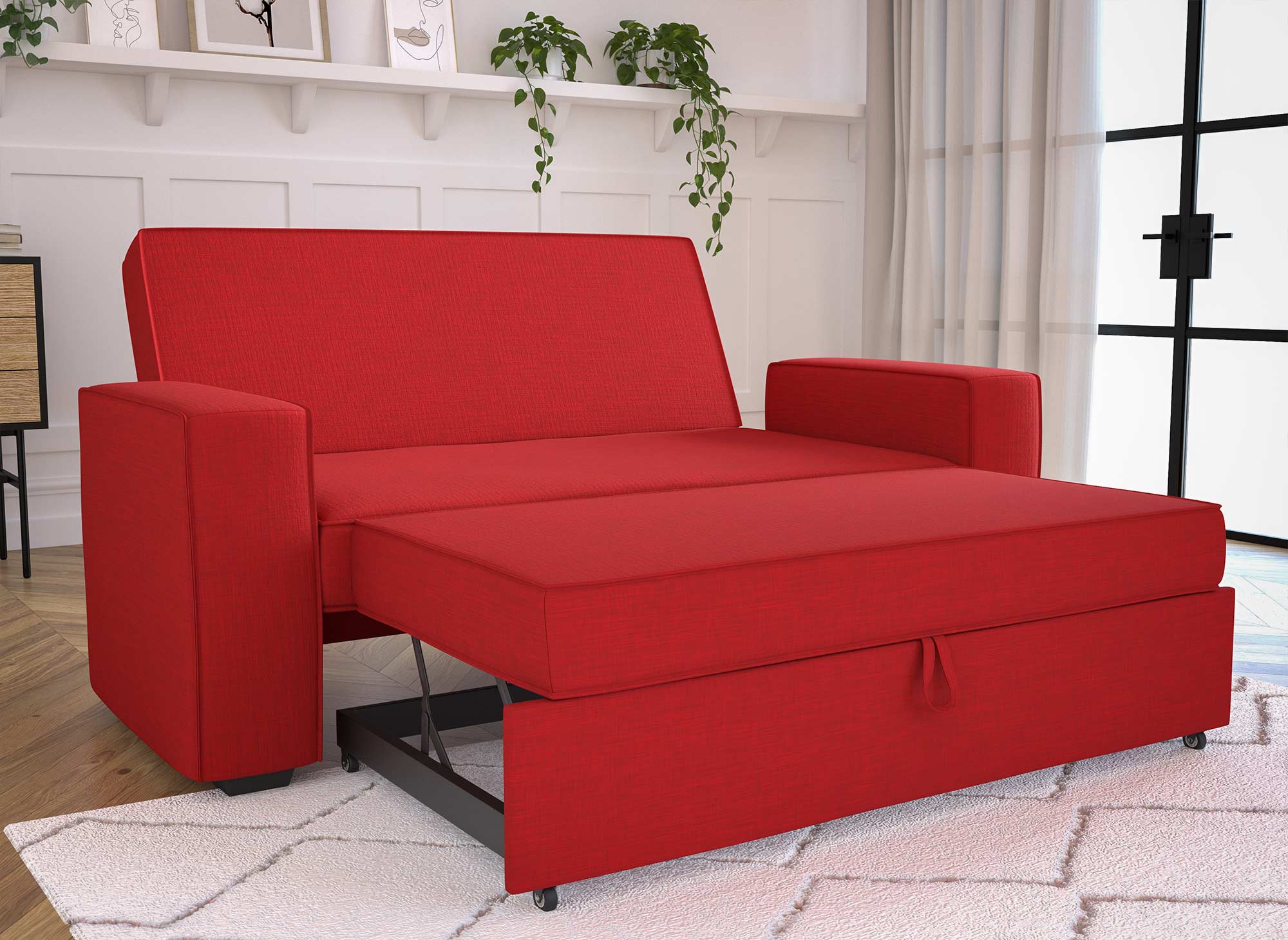 JAMES 3-Sitzer-Schlafsofa aus rotem Stoff