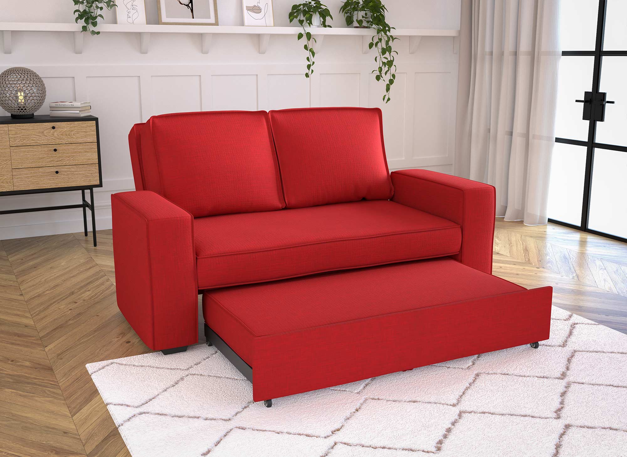 JAMES 3-Sitzer-Schlafsofa aus rotem Stoff