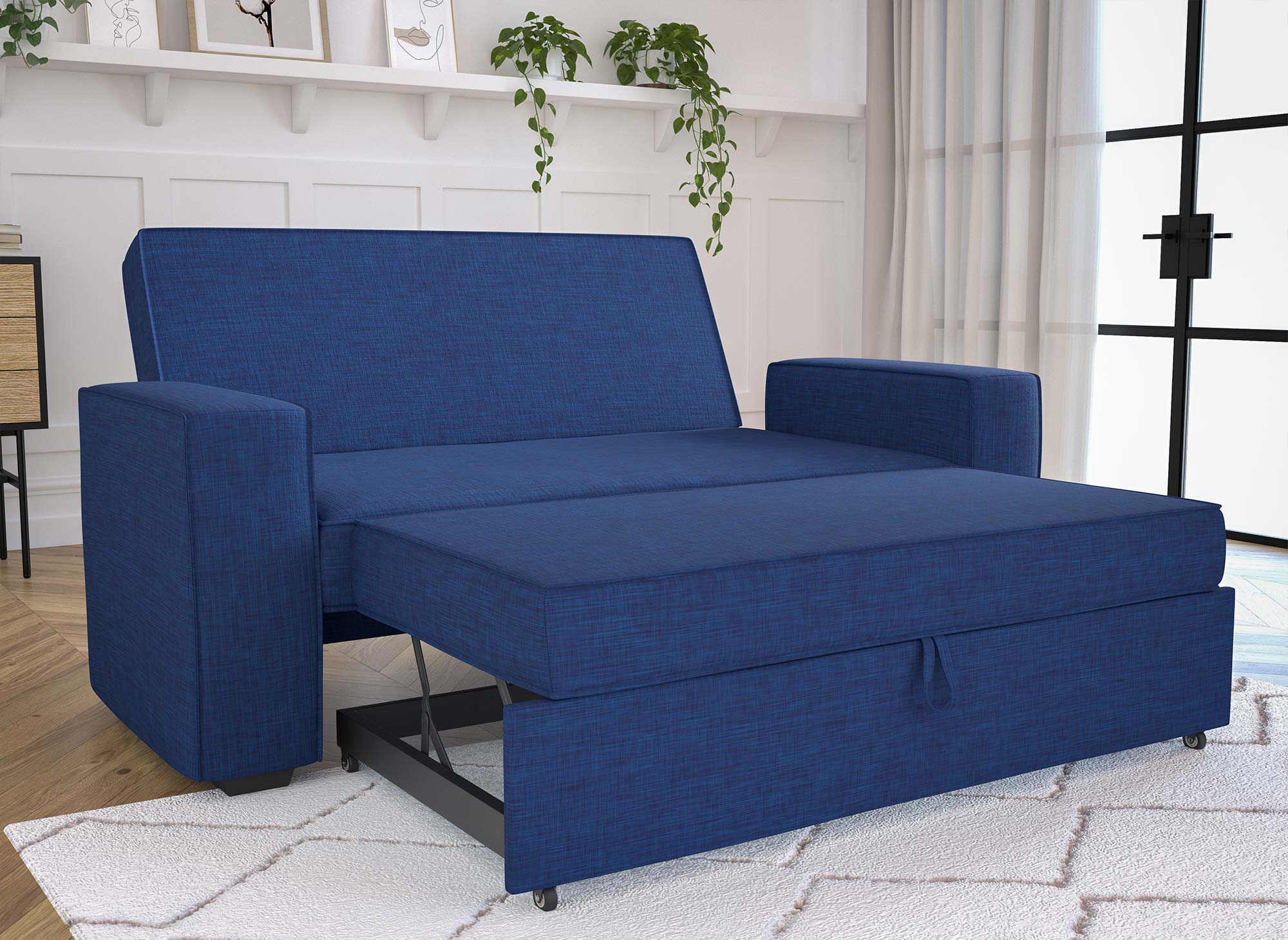 JAMES 3-Sitzer-Schlafsofa aus blauem Stoff