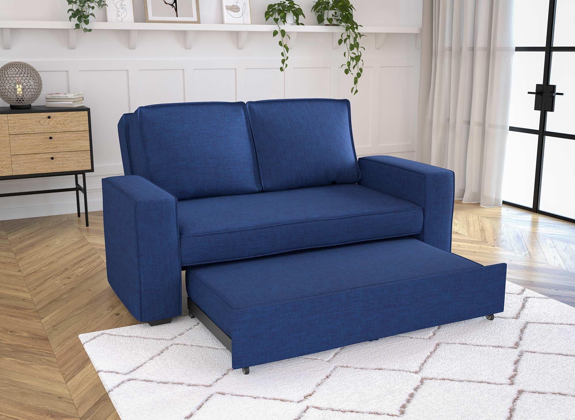 JAMES 3-Sitzer-Schlafsofa aus blauem Stoff