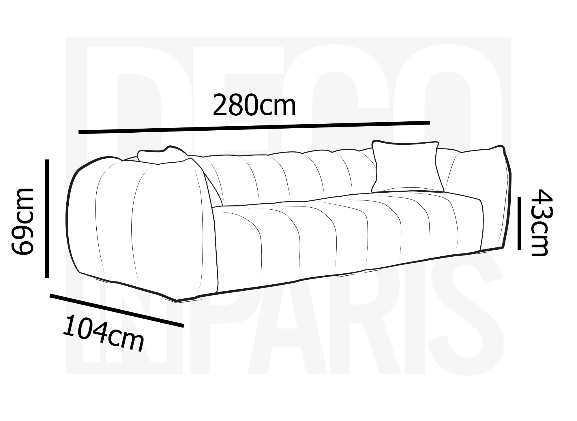 ALISSA 4-Sitzer-Sofa mit festem Sitz in grauem Stoff