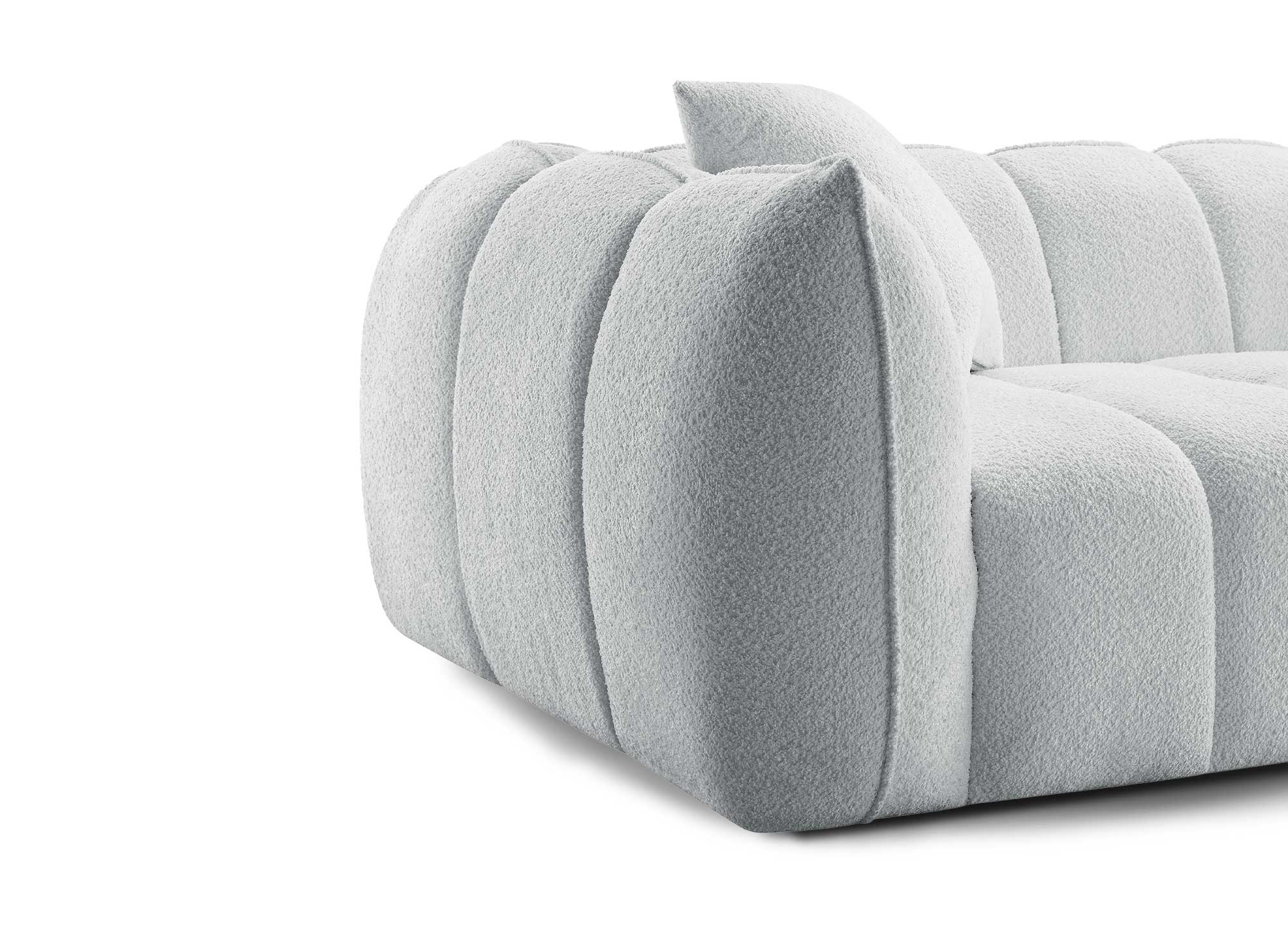 ALISSA 3-Sitzer-Sofa mit festem Sitz in grauer Schaffelloptik