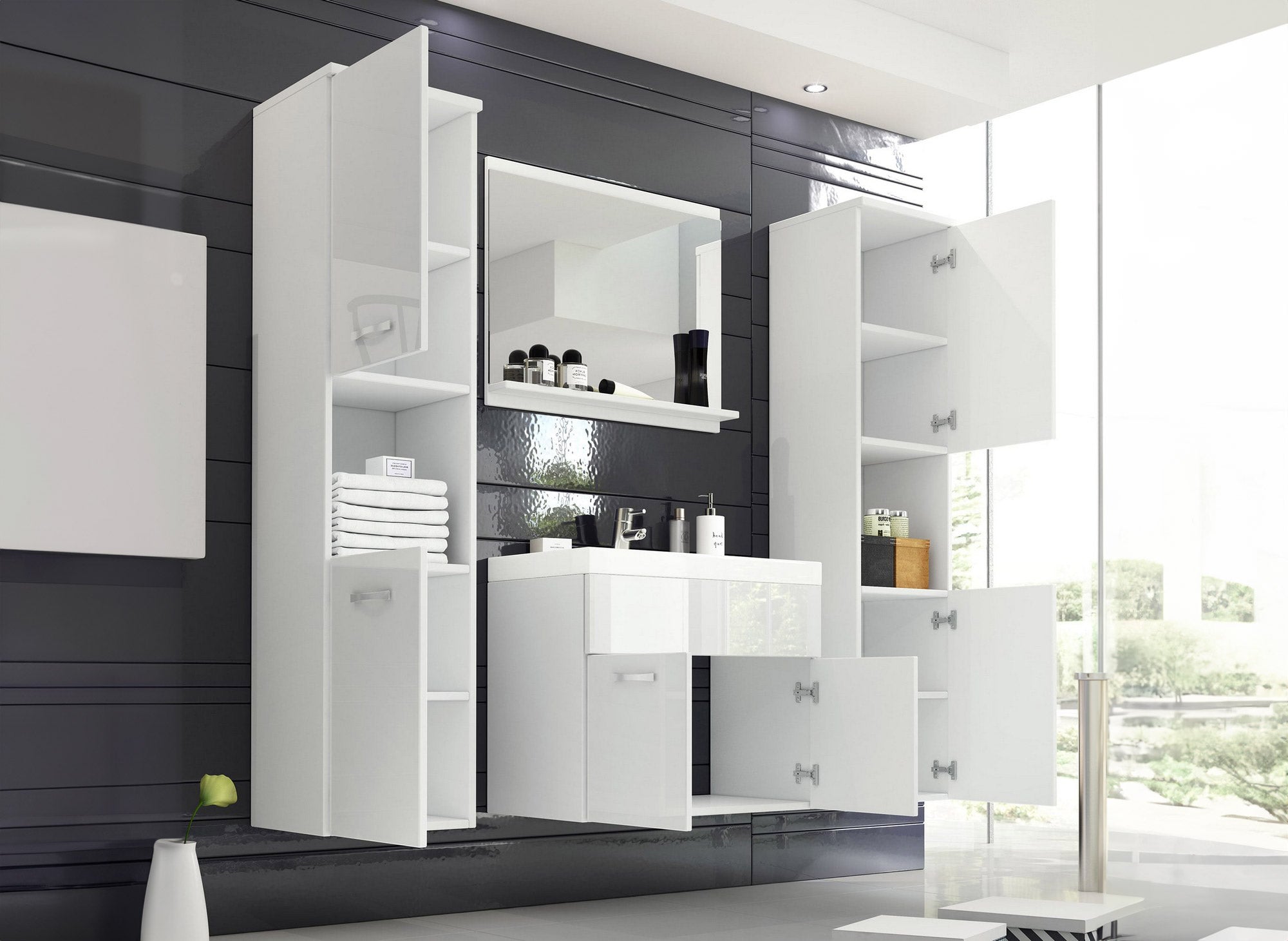 XL-Hänge-Designer-Badmöbel-Set - HARMONY weiß lackiert