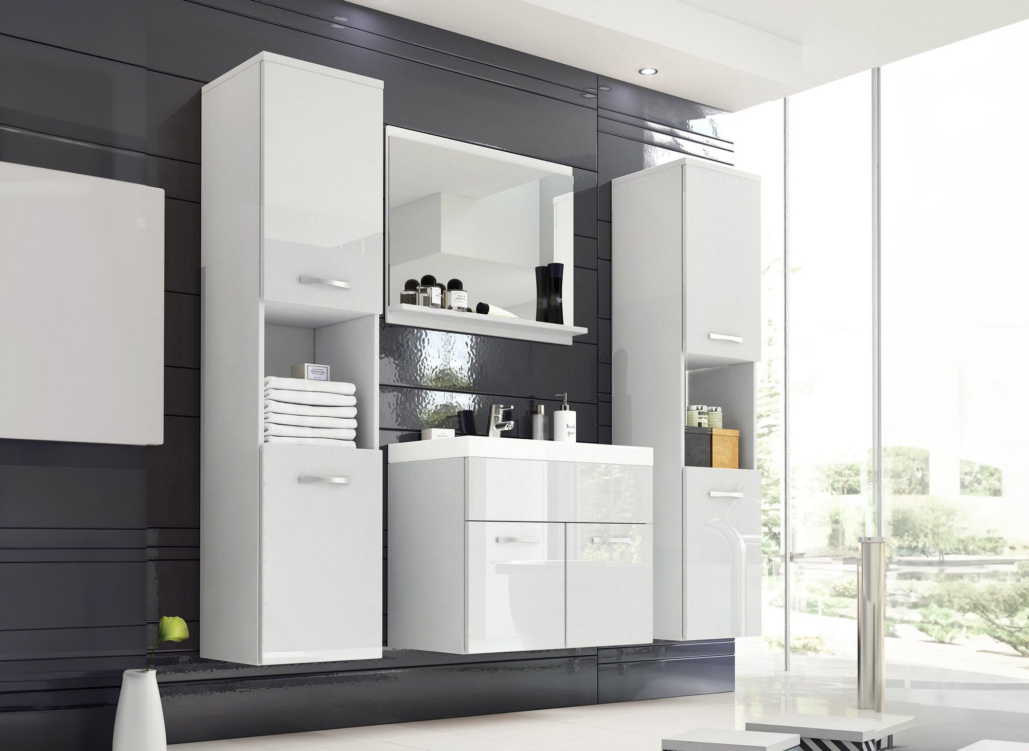 XL-Hänge-Designer-Badmöbel-Set - HARMONY weiß lackiert