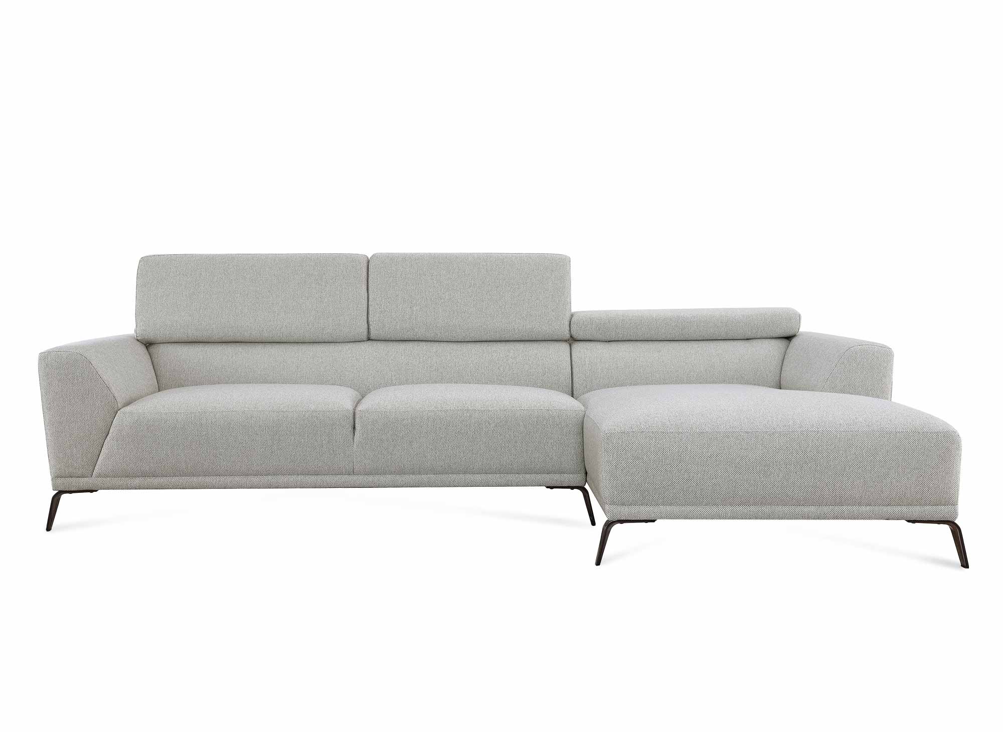 KALISTA Ecksofa aus hellgrauem Stoff mit Chaiselongue - Rechtwinklig