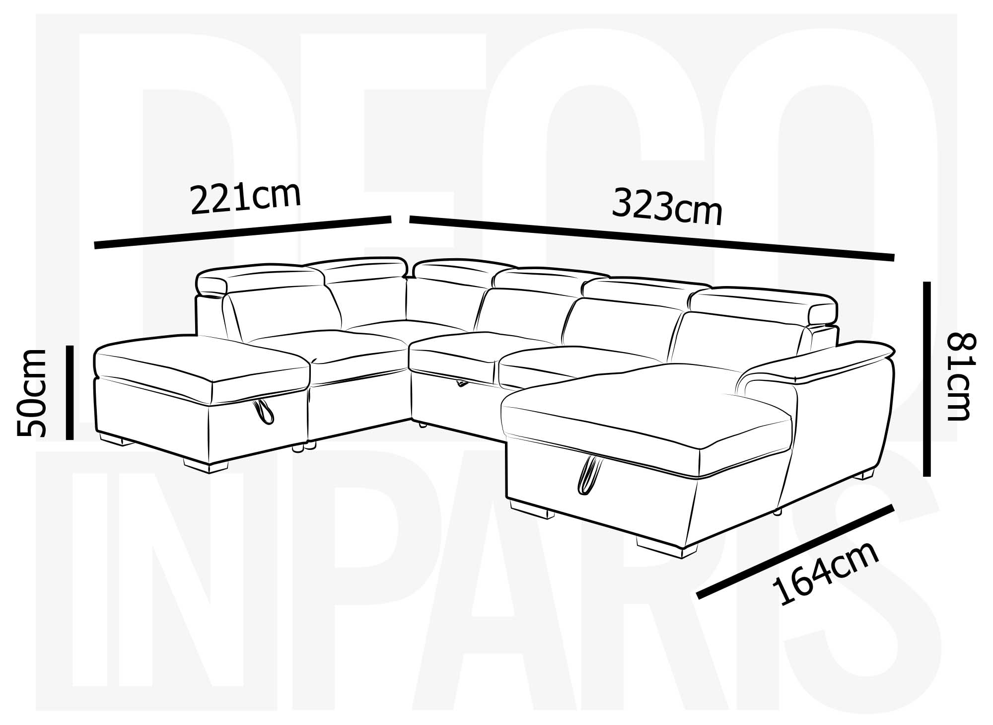 OLIVER Panorama-Sofa mit Aufbewahrungsbox aus schwarzem Stoff - Right Angle