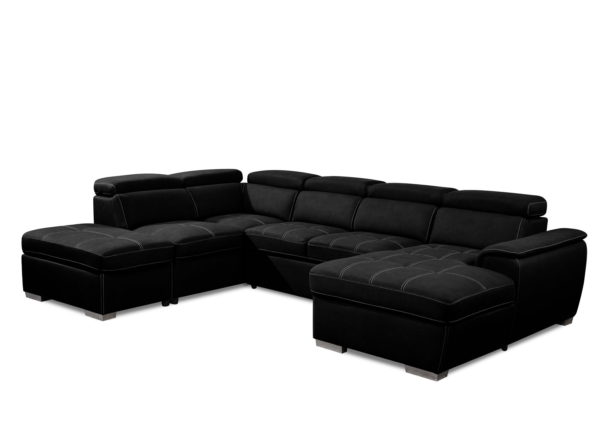 OLIVER Panorama-Sofa mit Aufbewahrungsbox aus schwarzem Stoff - Right Angle