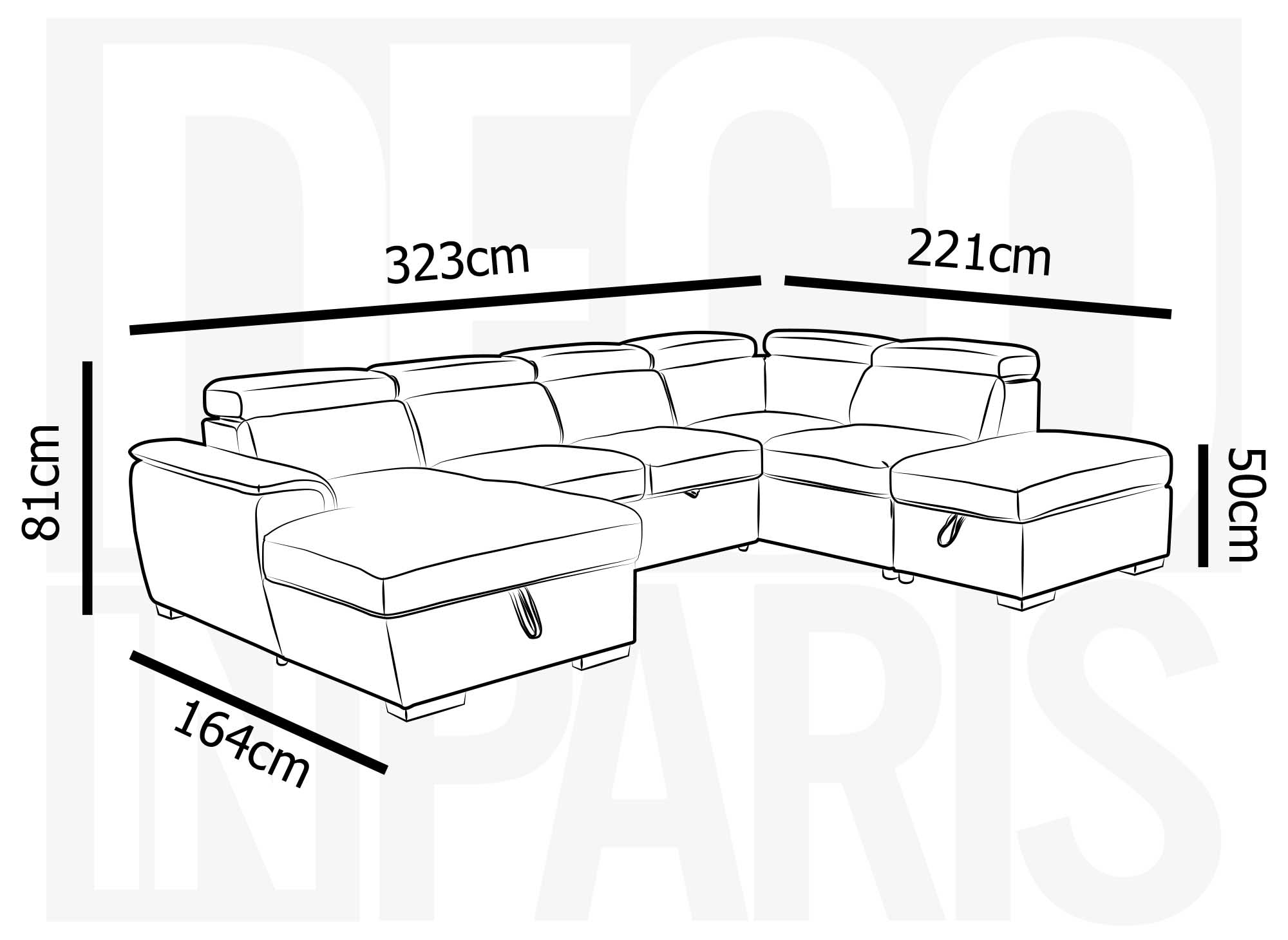 OLIVER Panorama-Sofa mit Aufbewahrungsbox aus schwarzem Stoff - Linke Ecke