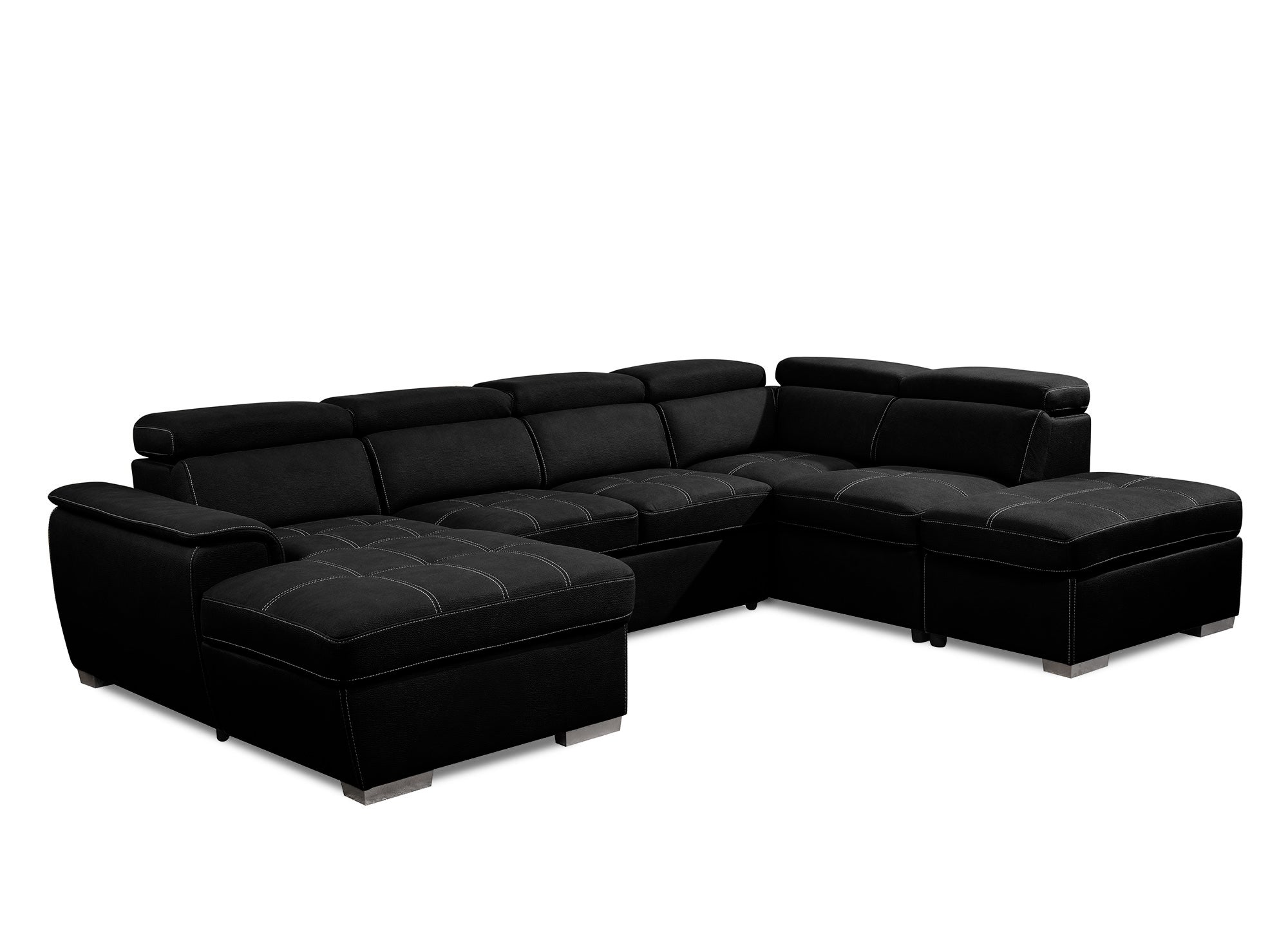 OLIVER Panorama-Sofa mit Aufbewahrungsbox aus schwarzem Stoff - Linke Ecke
