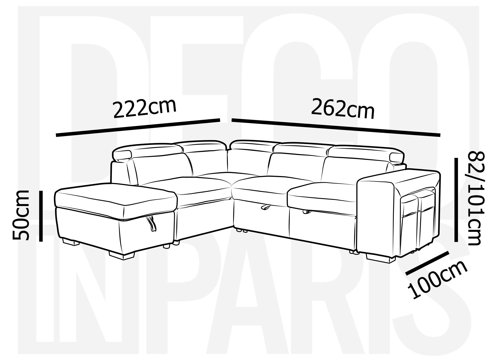 DAVON Ecksofa aus schwarzem Stoff, umwandelbar – linke Ecke