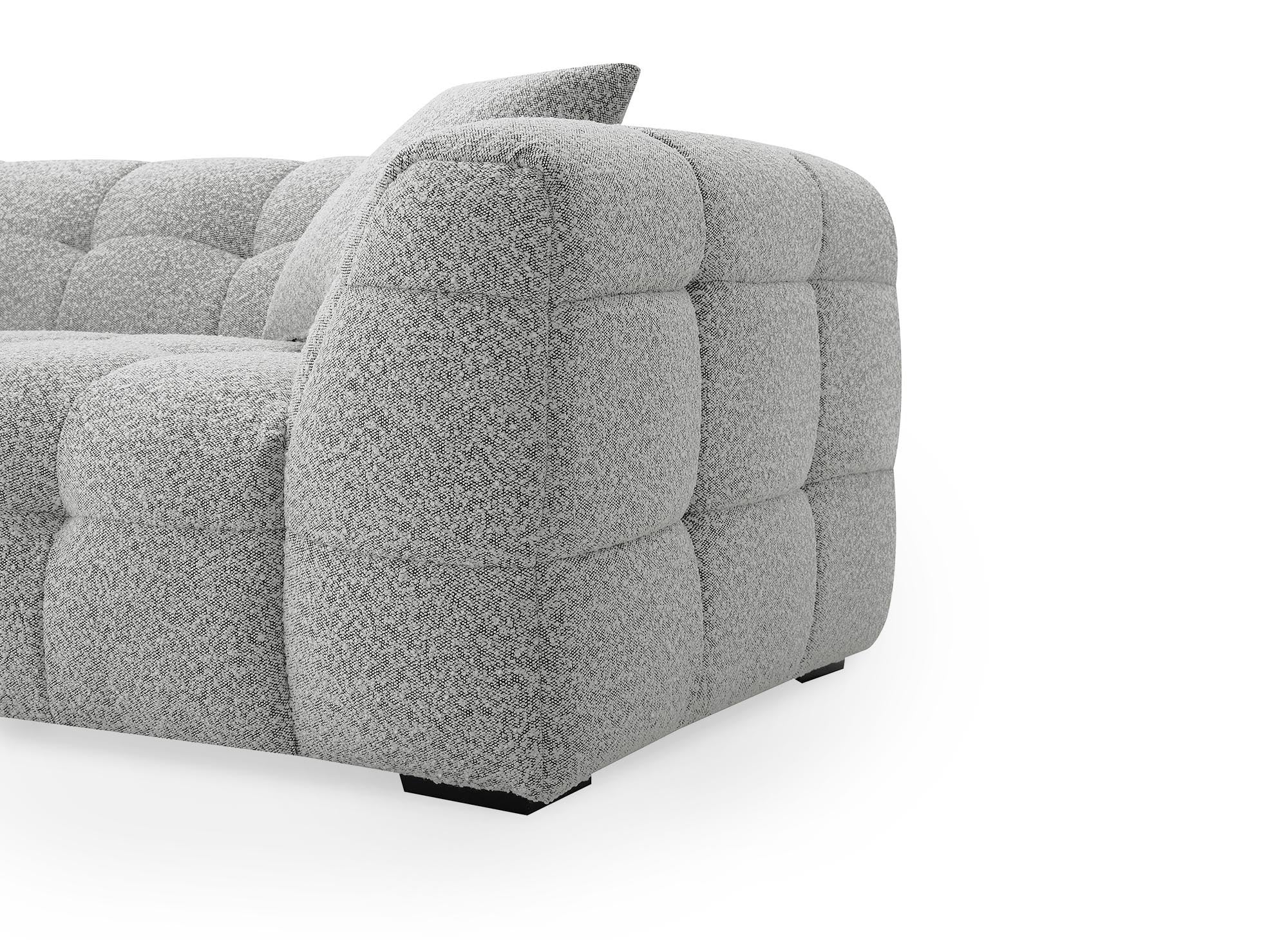 Ecksofa BELLA in grauem Schaffell-Effekt – linke Ecke