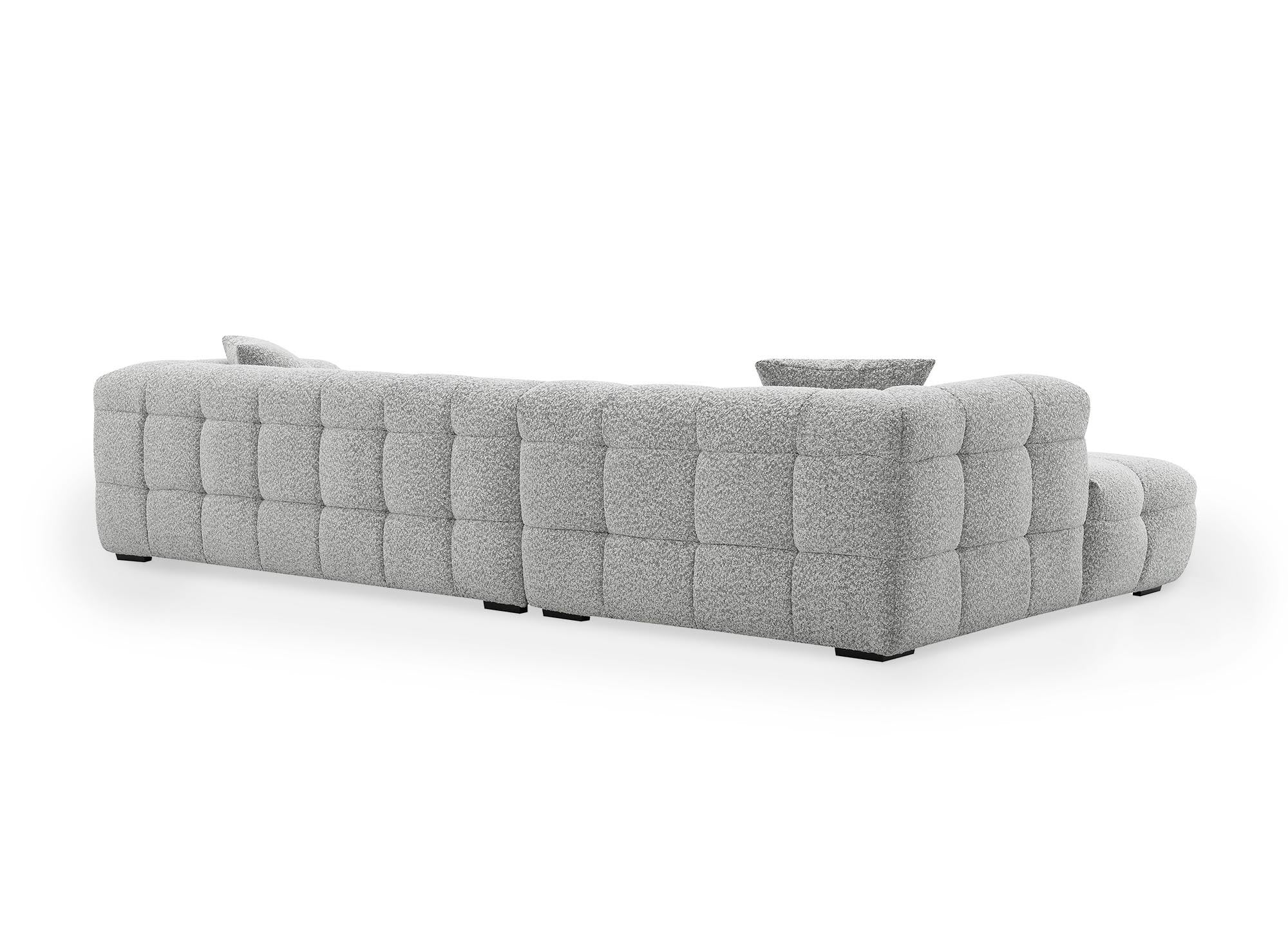 Ecksofa BELLA in grauem Schaffell-Effekt – linke Ecke