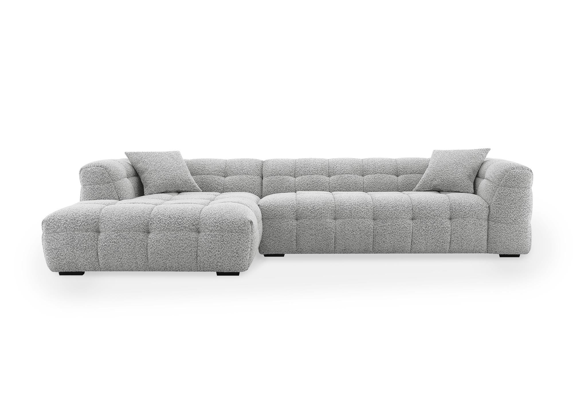 Ecksofa BELLA in grauem Schaffell-Effekt – linke Ecke