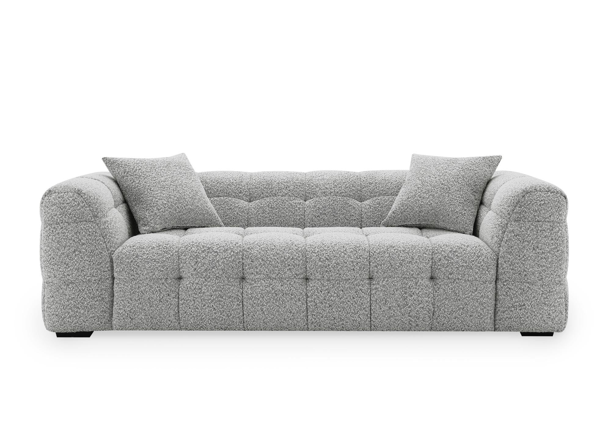 BELLA 3-Sitzer-Sofa mit festem Sitz in grauer Schaffelloptik
