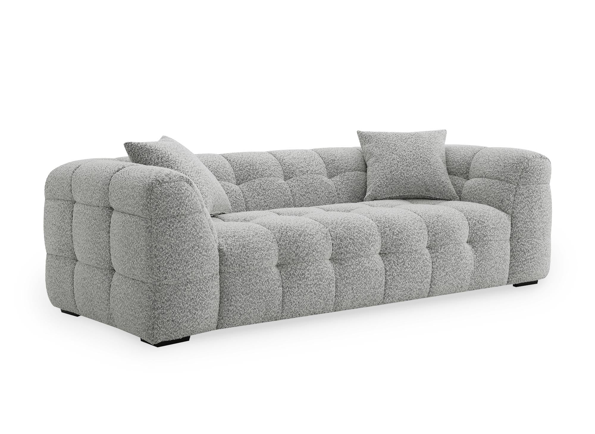 BELLA 3-Sitzer-Sofa mit festem Sitz in grauer Schaffelloptik