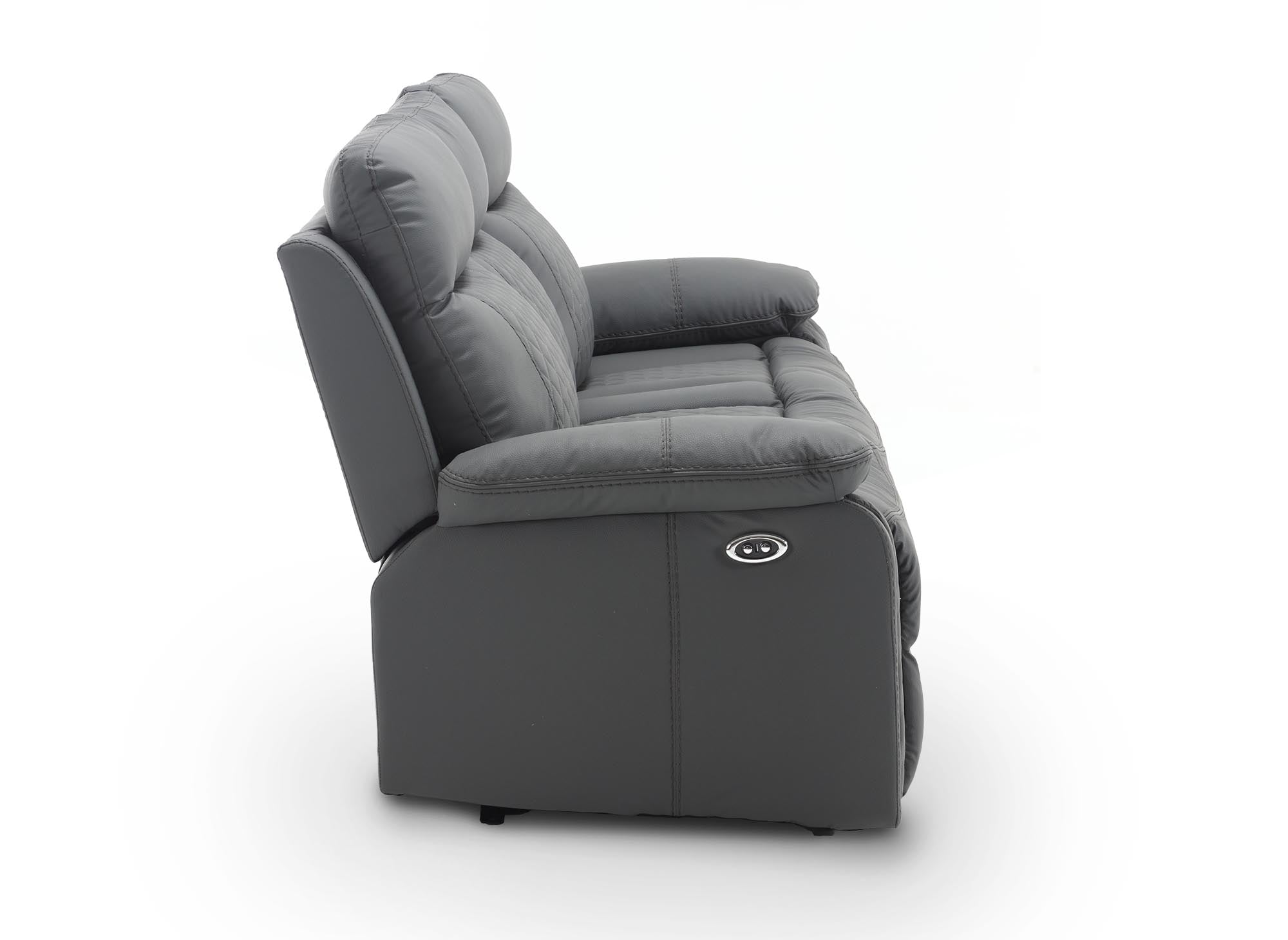 ELISE 3-Sitzer elektrisches Relaxsofa aus dunkelgrauem Kunstleder