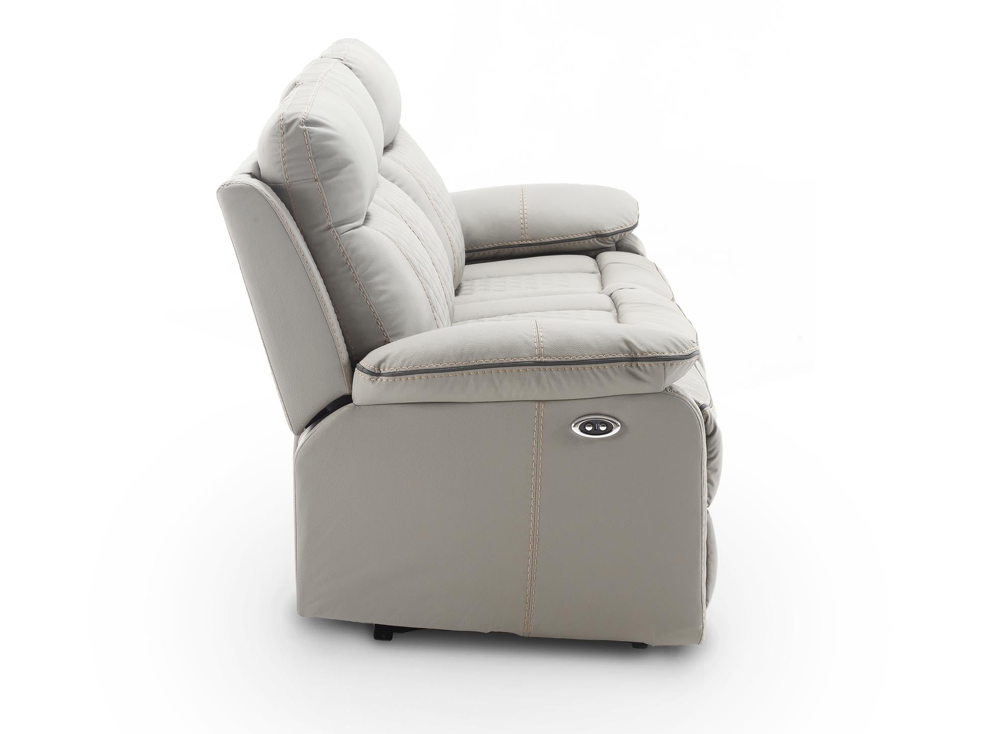ELISE 3-Sitzer elektrisches Relaxsofa aus hellgrauem Kunstleder