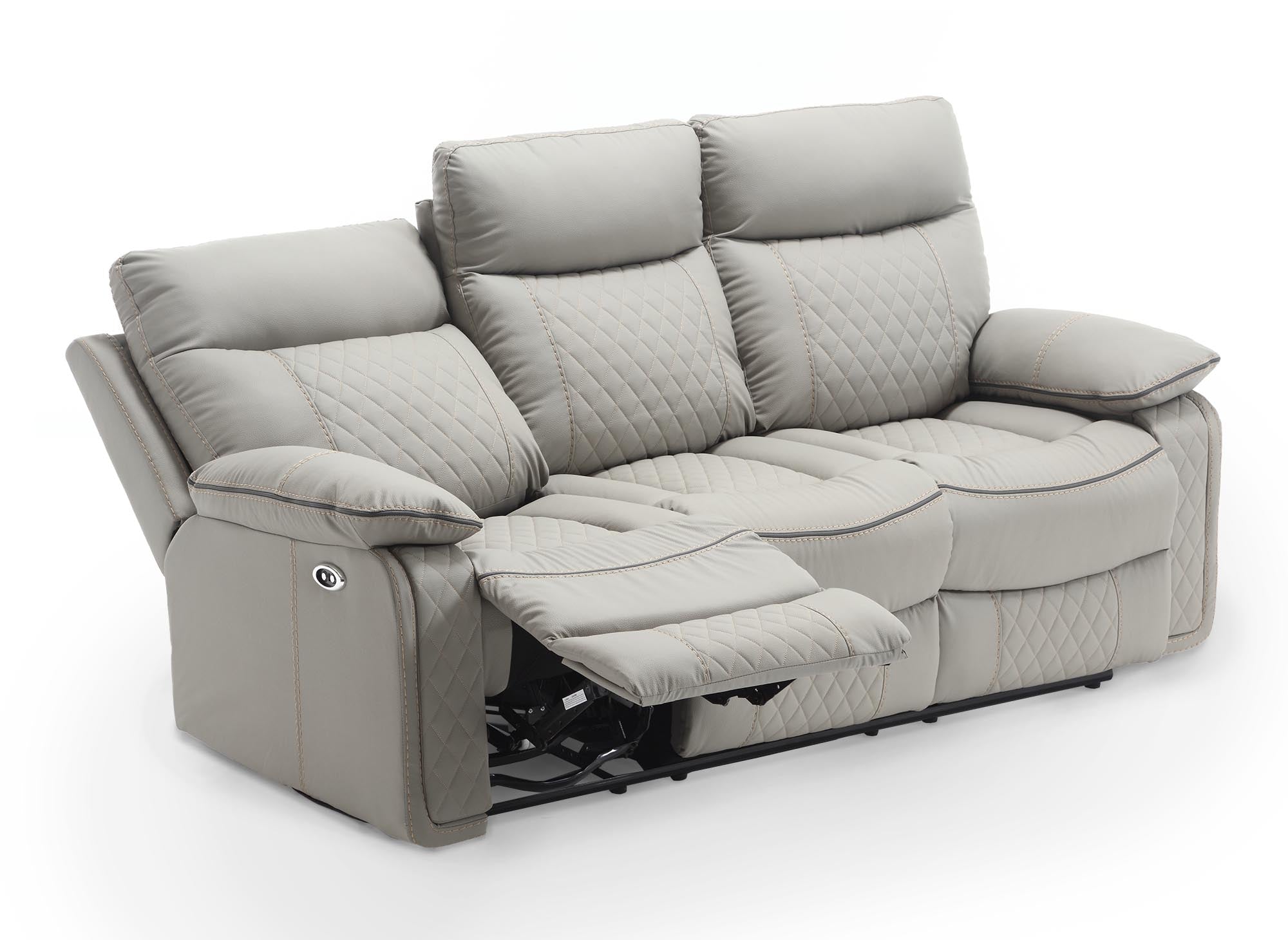 ELISE 3-Sitzer elektrisches Relaxsofa aus hellgrauem Kunstleder