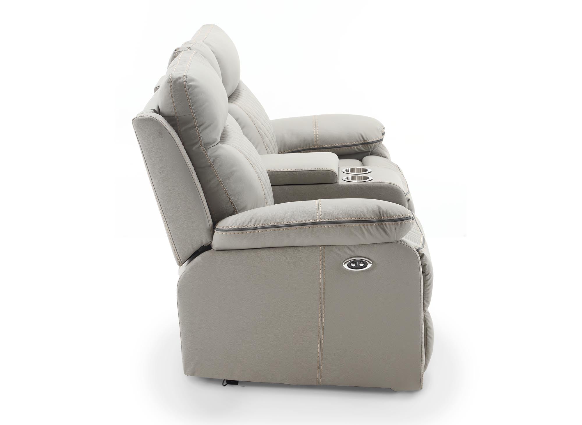 ELISE 2-Sitzer elektrisches Relaxsofa aus hellgrauem Kunstleder
