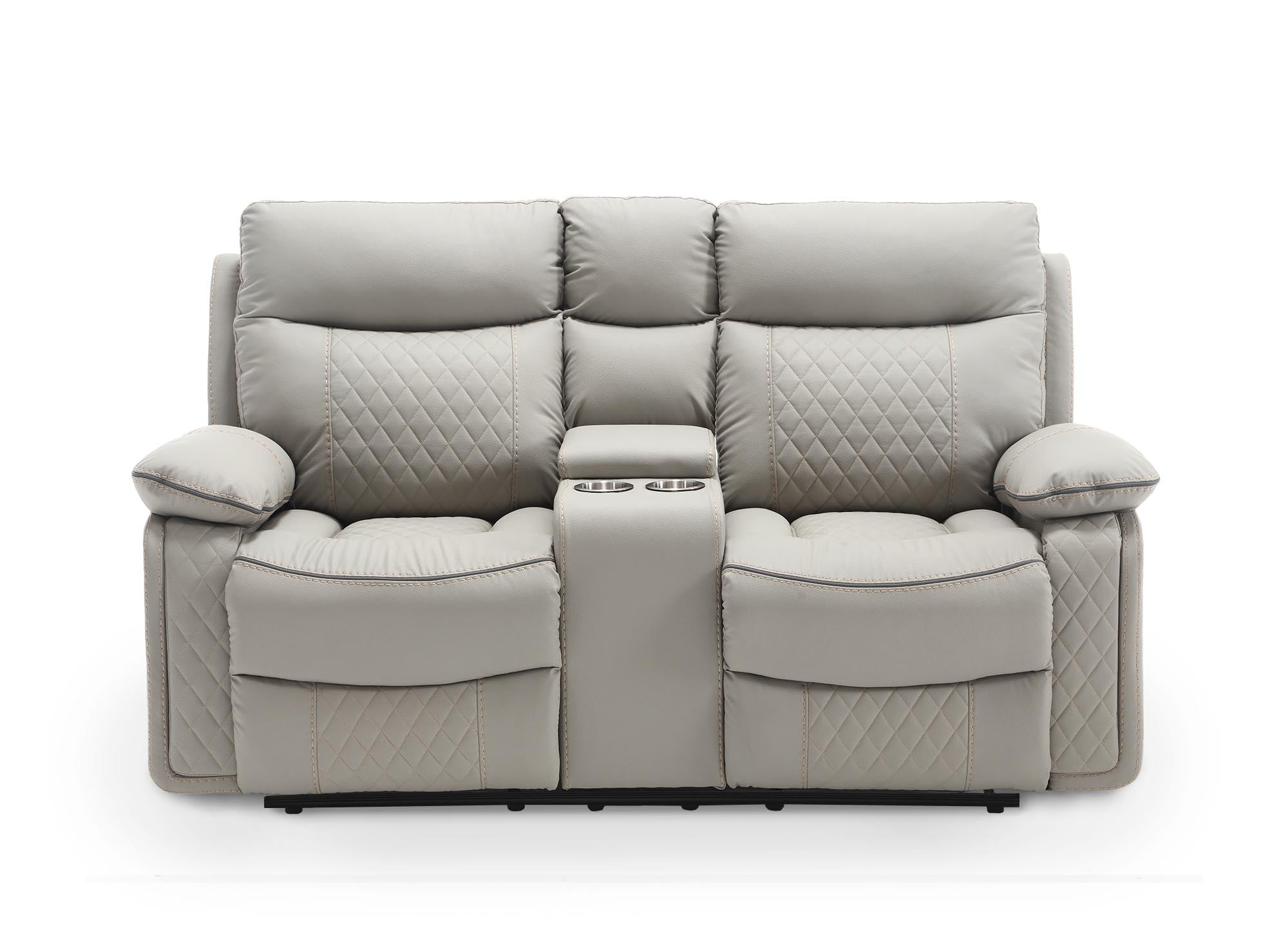 ELISE 2-Sitzer elektrisches Relaxsofa aus hellgrauem Kunstleder